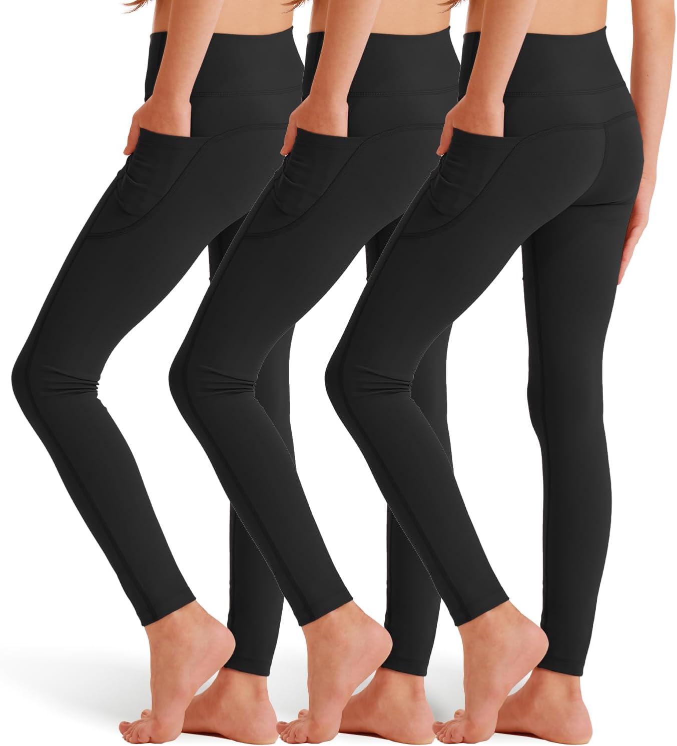 3 Pack Girls' Leggings with Pockets, Ankle Length Athletic Yoga Pants for Kids Clothes - Image 1