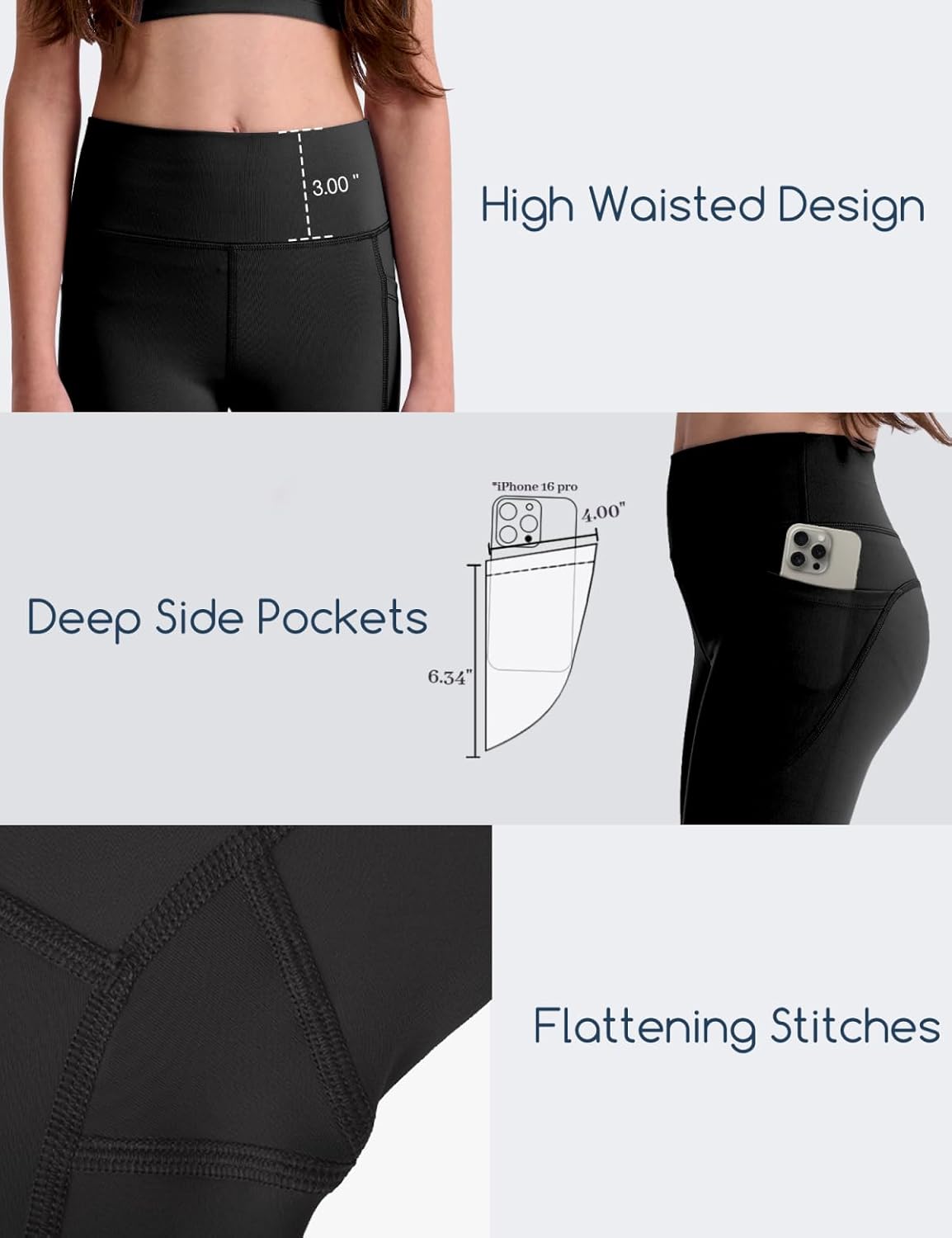 3 Pack Girls' Leggings with Pockets, Ankle Length Athletic Yoga Pants for Kids Clothes - Image 5