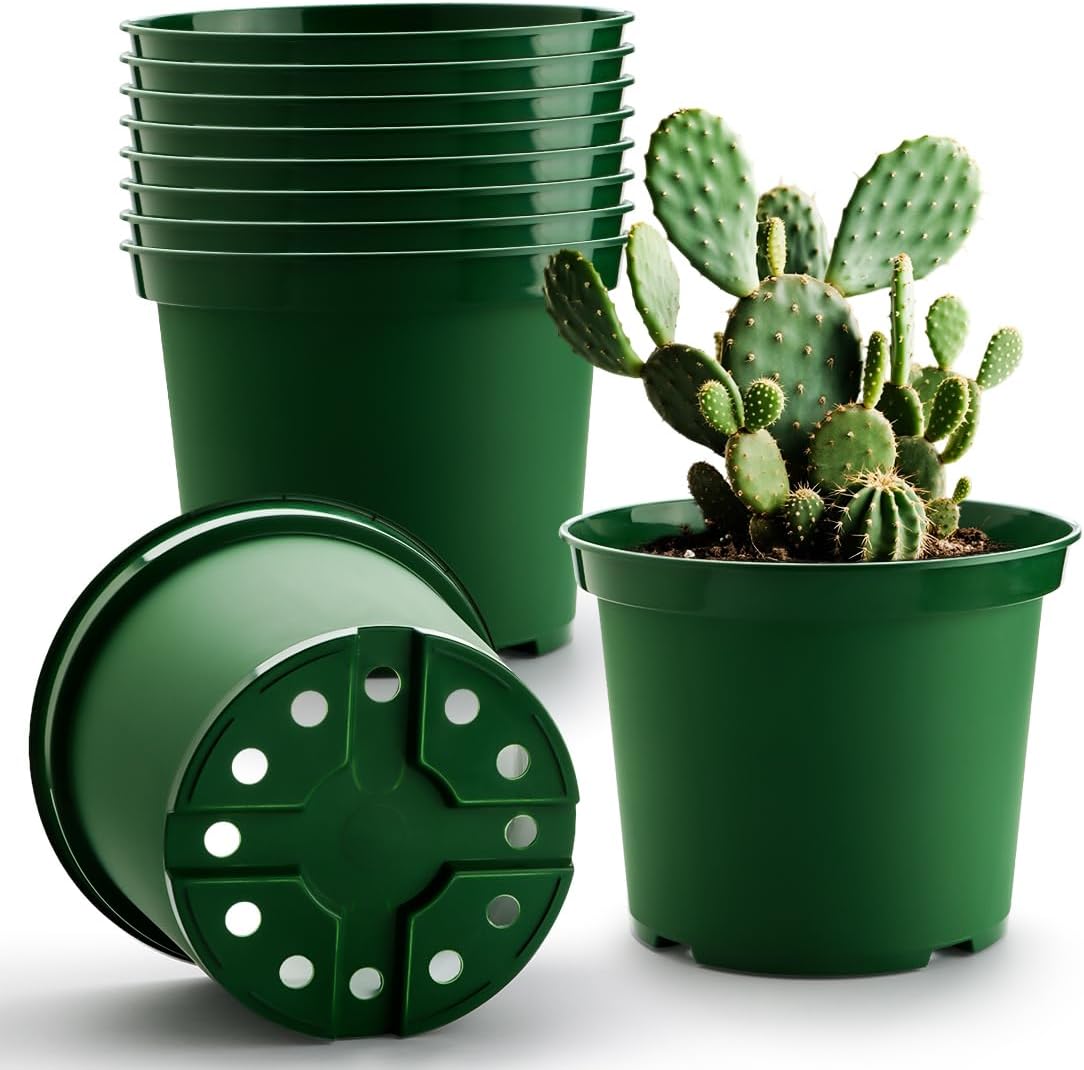 3 Gallon Plastic Nursery Pots, 10 Inch Round Plant Pots with Drainage Holes, 10 Pack Planting Pot for Outdoor Indoor Plants, Gardening Gifts for Women, Green - Image 1