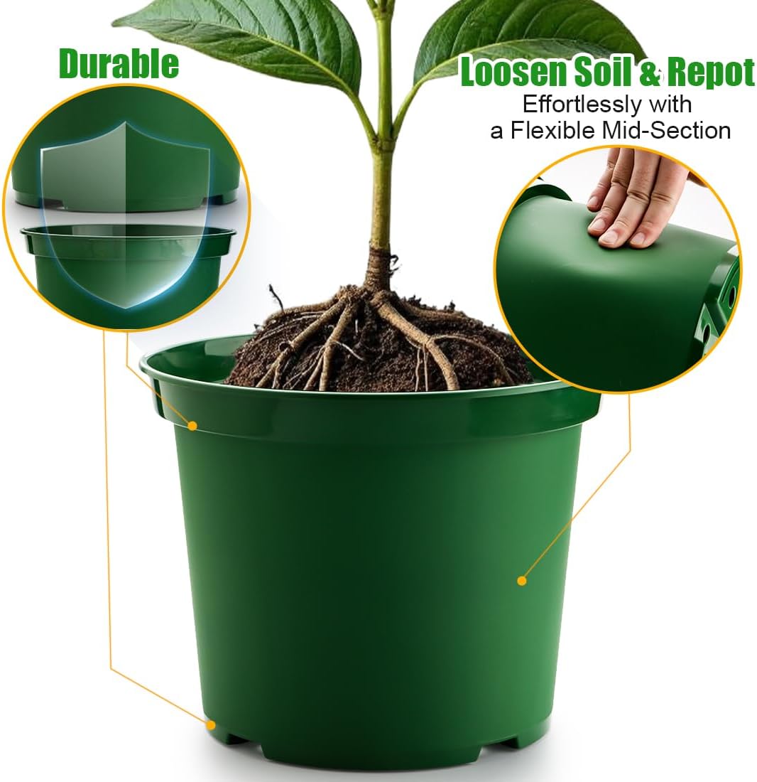 3 Gallon Plastic Nursery Pots, 10 Inch Round Plant Pots with Drainage Holes, 10 Pack Planting Pot for Outdoor Indoor Plants, Gardening Gifts for Women, Green - Image 3