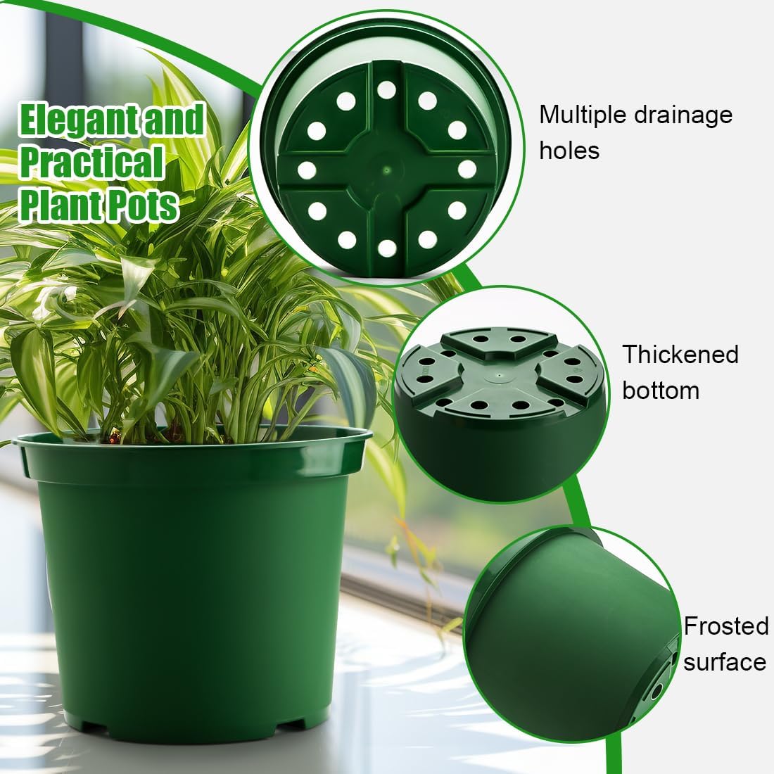 3 Gallon Plastic Nursery Pots, 10 Inch Round Plant Pots with Drainage Holes, 10 Pack Planting Pot for Outdoor Indoor Plants, Gardening Gifts for Women, Green - Image 4