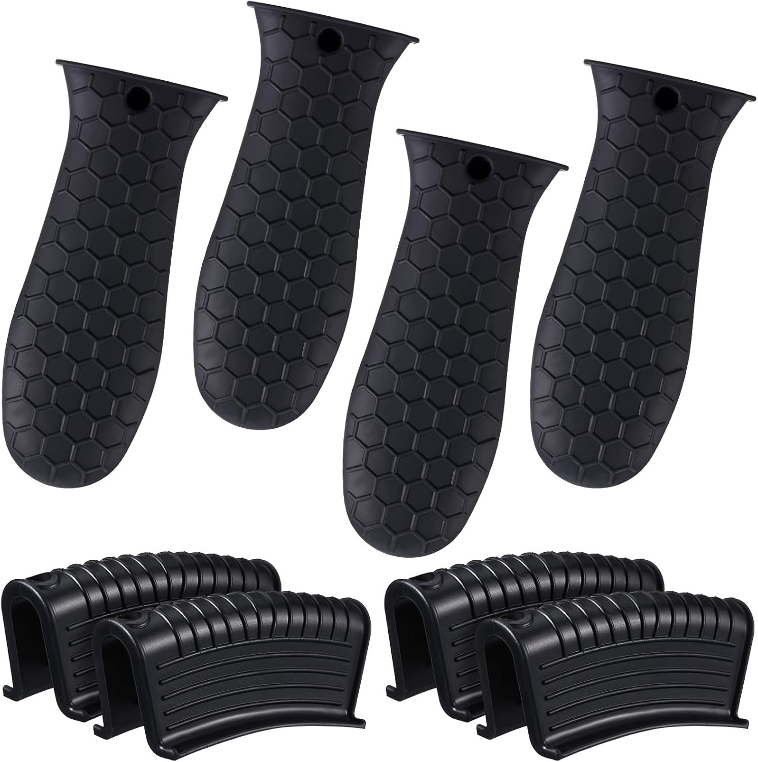 8 Pcs Silicone Pot Holders Set Cast Iron Handle Cover Heat Resistant Pot Handle Covers Potholder Non Slip Reusable Pan Sleeve for Frying Pan Kitchen Supplies(Black) - Image 1