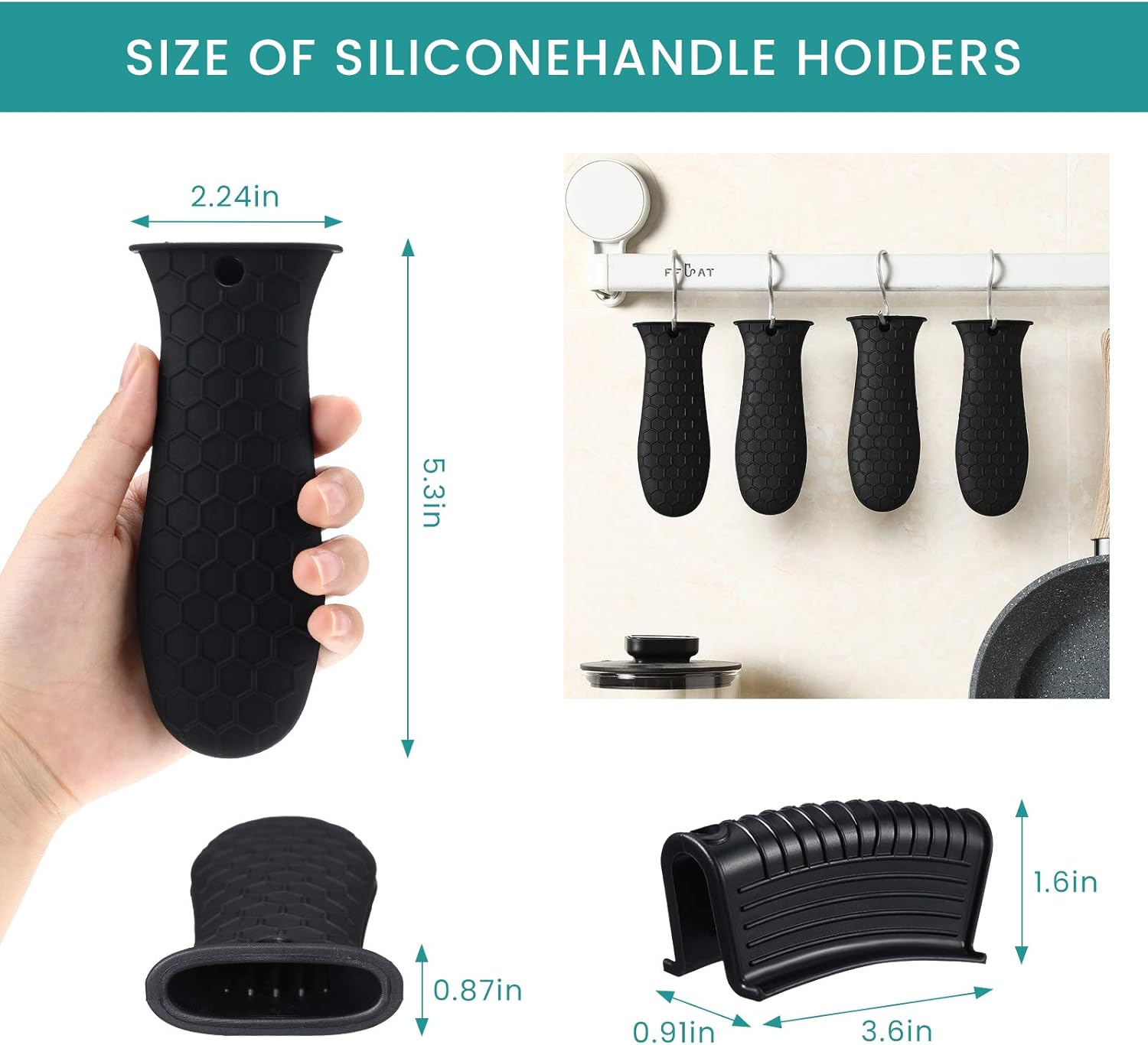 8 Pcs Silicone Pot Holders Set Cast Iron Handle Cover Heat Resistant Pot Handle Covers Potholder Non Slip Reusable Pan Sleeve for Frying Pan Kitchen Supplies(Black) - Image 2