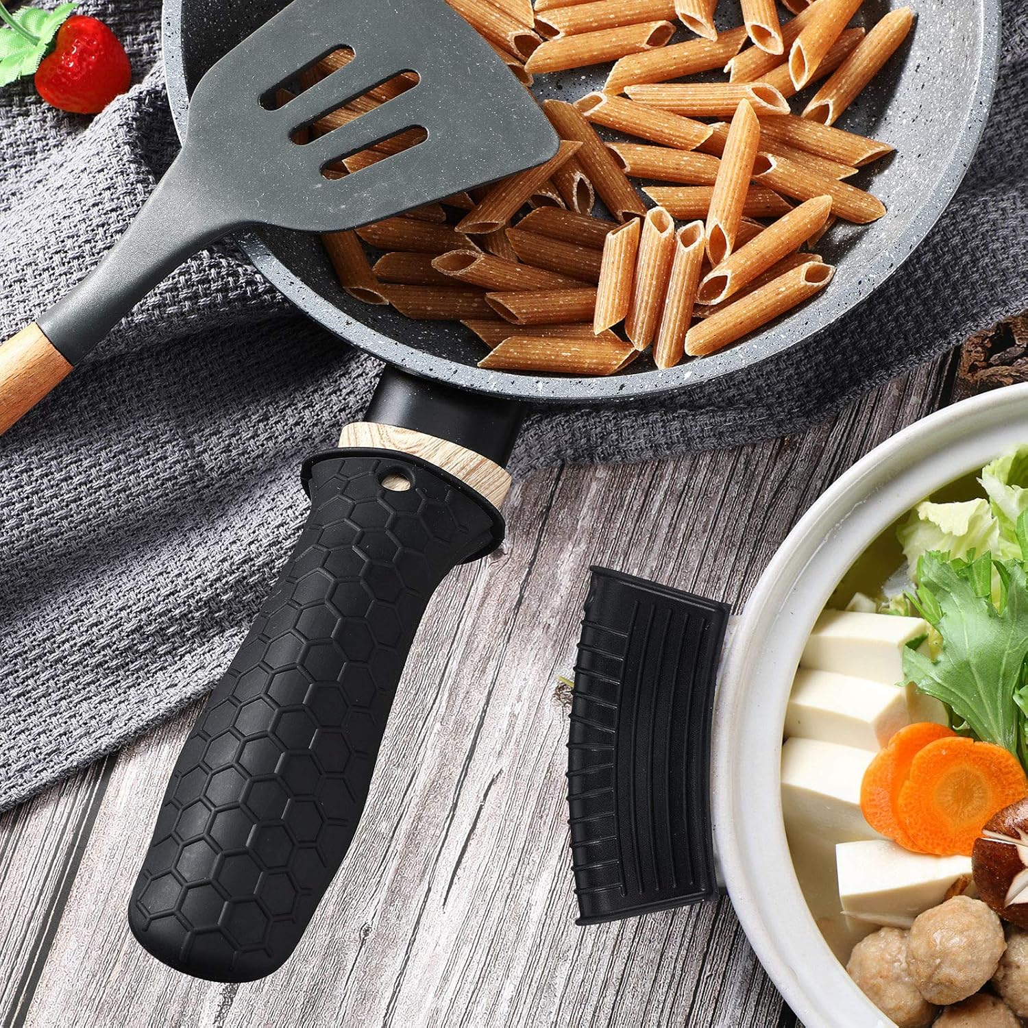 8 Pcs Silicone Pot Holders Set Cast Iron Handle Cover Heat Resistant Pot Handle Covers Potholder Non Slip Reusable Pan Sleeve for Frying Pan Kitchen Supplies(Black) - Image 5