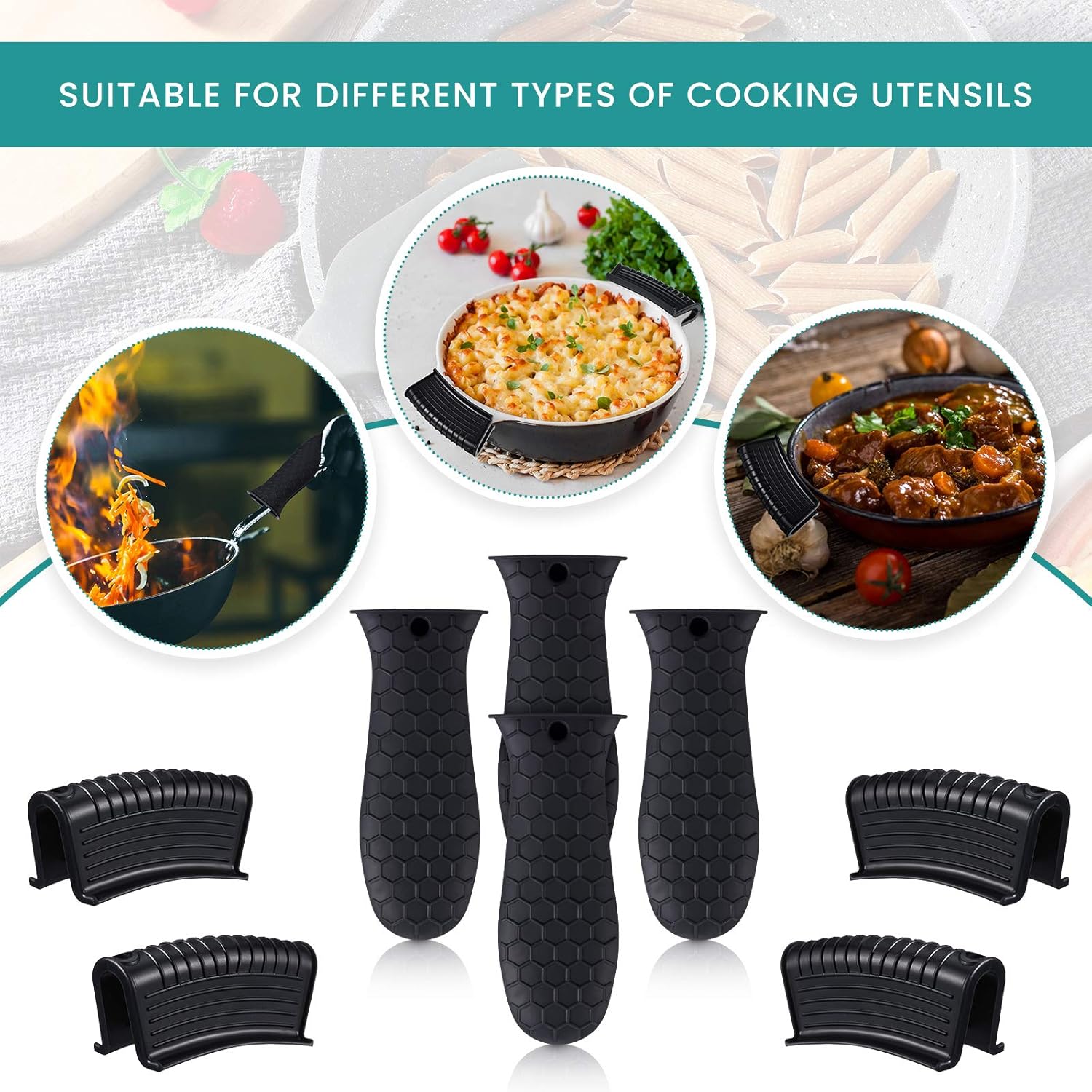 8 Pcs Silicone Pot Holders Set Cast Iron Handle Cover Heat Resistant Pot Handle Covers Potholder Non Slip Reusable Pan Sleeve for Frying Pan Kitchen Supplies(Black) - Image 6