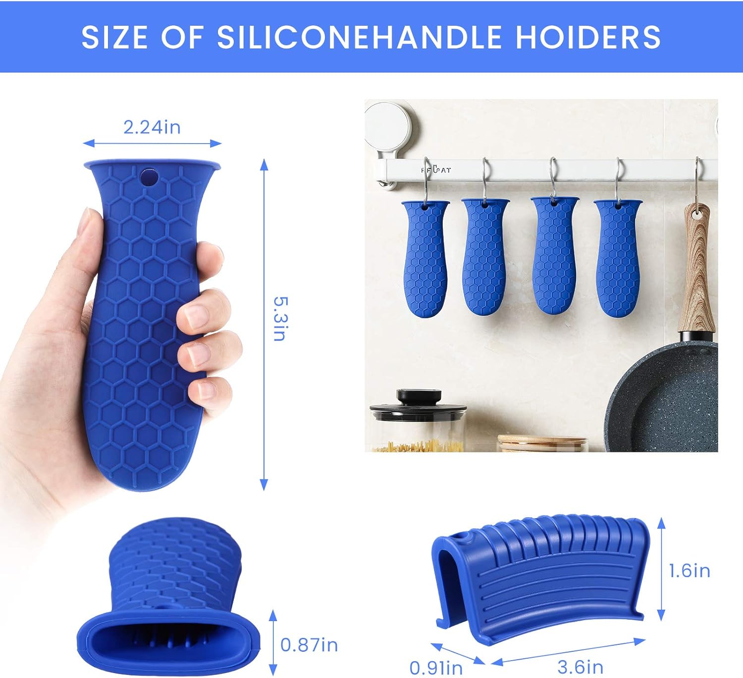 8 Pcs Silicone Pot Holders Set Cast Iron Handle Cover Heat Resistant Pot Handle Covers Potholder Non Slip Reusable Pan Sleeve for Frying Pan Kitchen Supplies(Blue) - Image 2