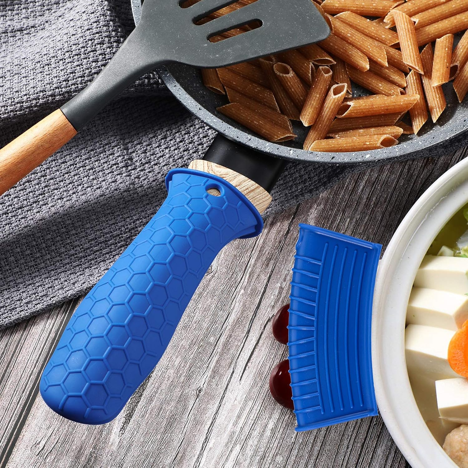 8 Pcs Silicone Pot Holders Set Cast Iron Handle Cover Heat Resistant Pot Handle Covers Potholder Non Slip Reusable Pan Sleeve for Frying Pan Kitchen Supplies(Blue) - Image 5