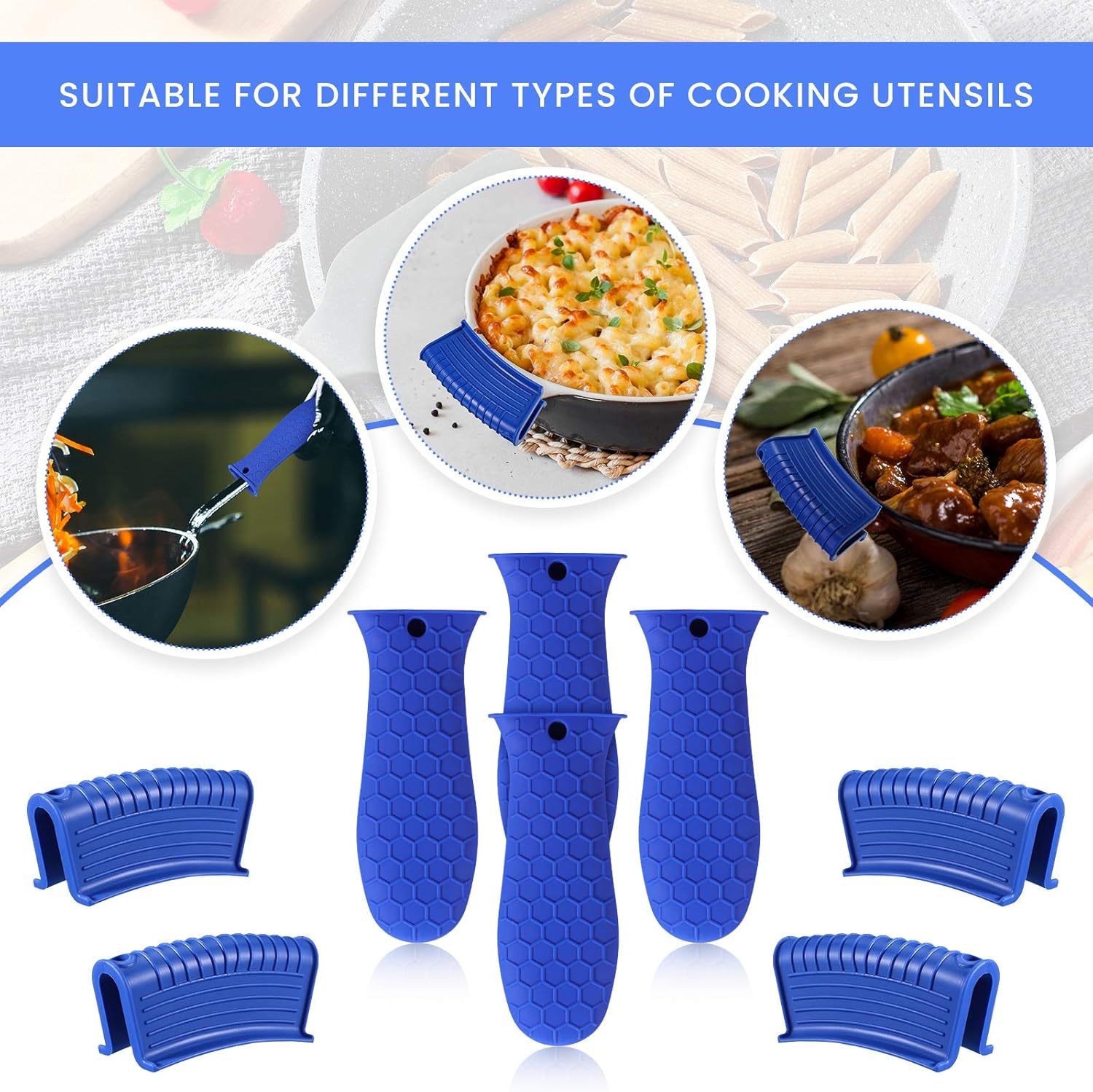 8 Pcs Silicone Pot Holders Set Cast Iron Handle Cover Heat Resistant Pot Handle Covers Potholder Non Slip Reusable Pan Sleeve for Frying Pan Kitchen Supplies(Blue) - Image 6