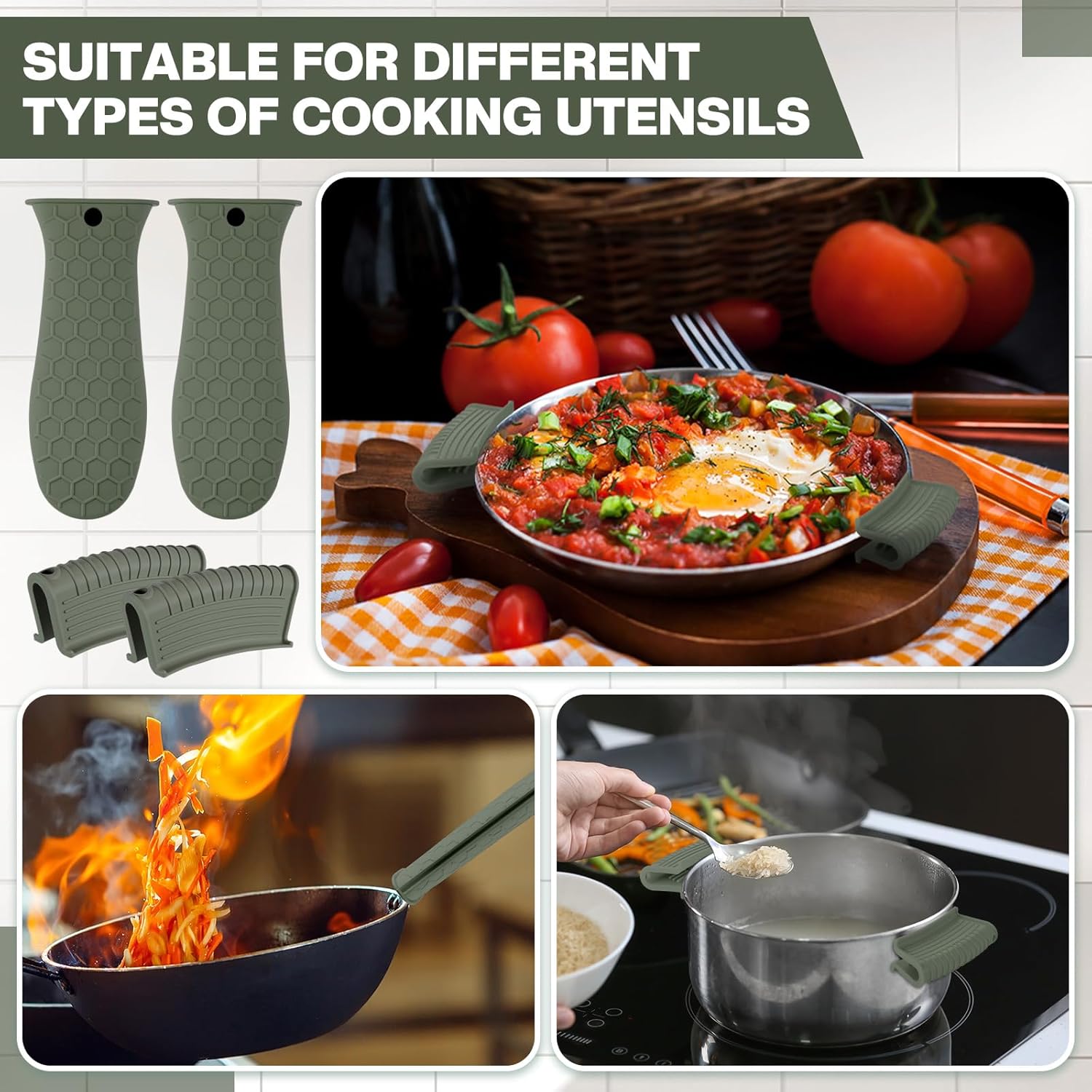 8 Pcs Silicone Pot Holders Cast Iron Handle Cover Heat Resistant Pot Handle Covers Potholder Non Slip Reusable Pan Sleeve for Frying Pan Kitchen Supplies(Dark Color) - Image 3