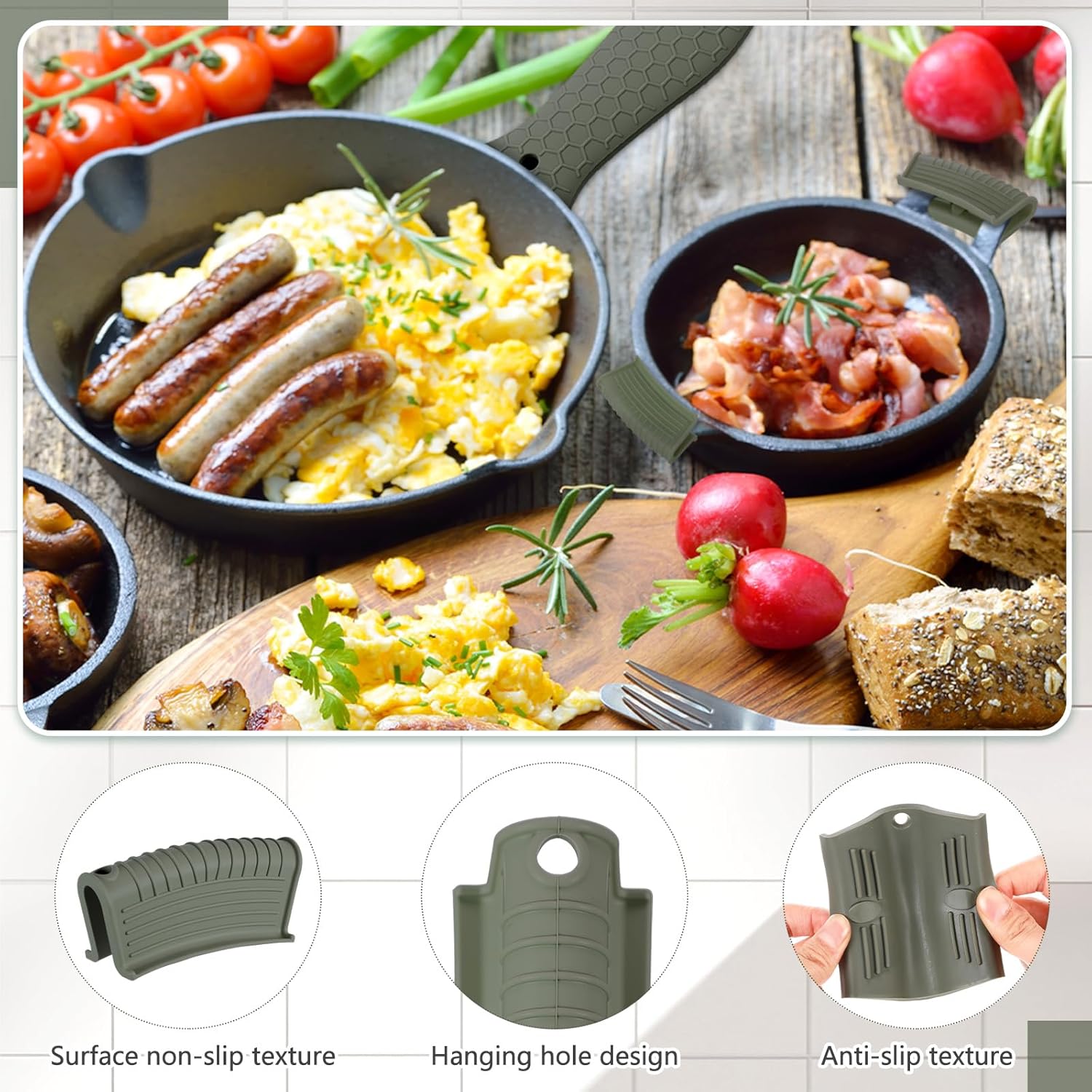 8 Pcs Silicone Pot Holders Cast Iron Handle Cover Heat Resistant Pot Handle Covers Potholder Non Slip Reusable Pan Sleeve for Frying Pan Kitchen Supplies(Dark Color) - Image 4