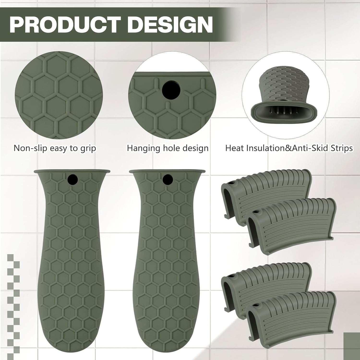 8 Pcs Silicone Pot Holders Cast Iron Handle Cover Heat Resistant Pot Handle Covers Potholder Non Slip Reusable Pan Sleeve for Frying Pan Kitchen Supplies(Dark Color) - Image 6