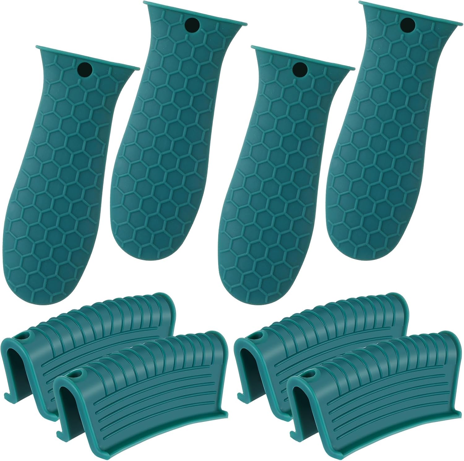 8 Pcs Silicone Pot Holders Set Cast Iron Handle Cover Heat Resistant Pot Handle Covers Potholder Non Slip Reusable Pan Sleeve for Frying Pan Kitchen Supplies(Green) - Image 1