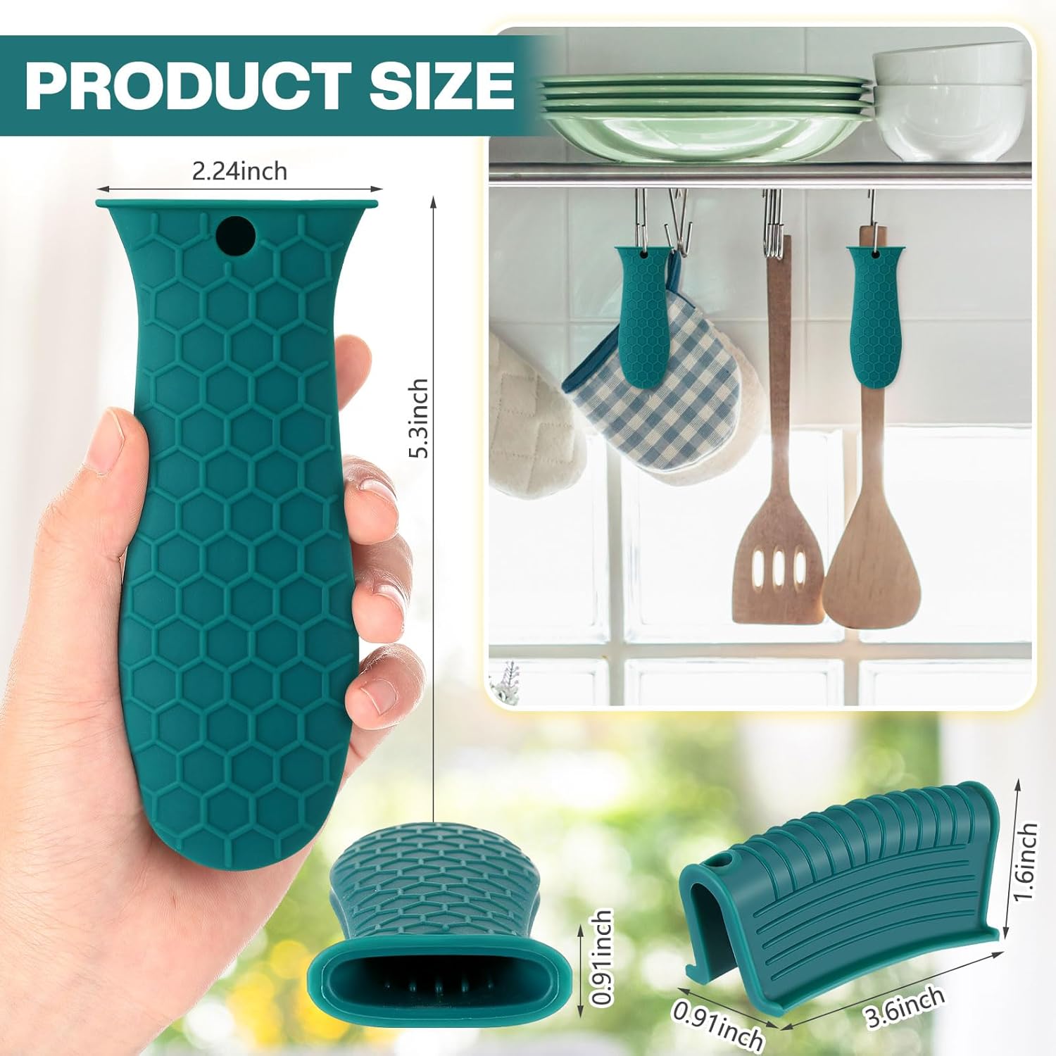 8 Pcs Silicone Pot Holders Set Cast Iron Handle Cover Heat Resistant Pot Handle Covers Potholder Non Slip Reusable Pan Sleeve for Frying Pan Kitchen Supplies(Green) - Image 4