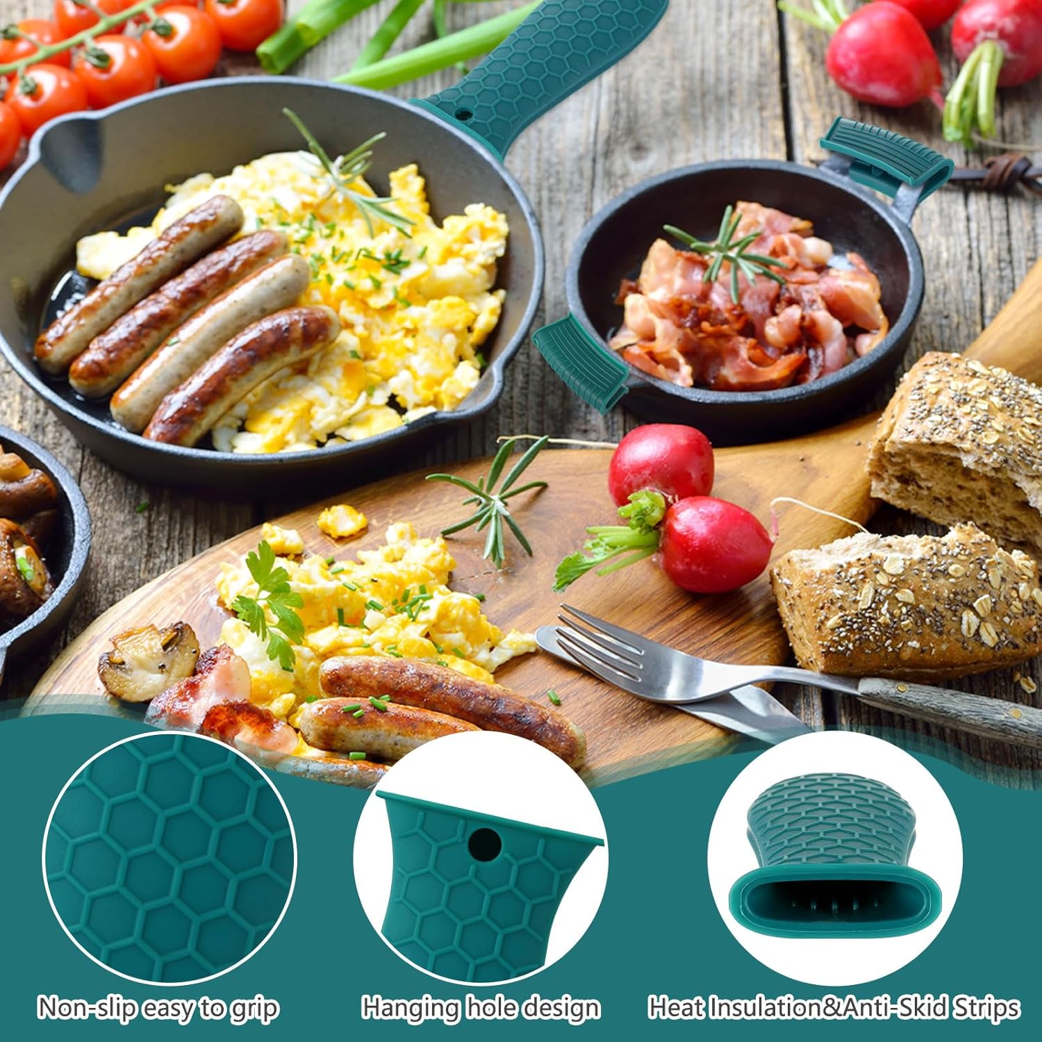 8 Pcs Silicone Pot Holders Set Cast Iron Handle Cover Heat Resistant Pot Handle Covers Potholder Non Slip Reusable Pan Sleeve for Frying Pan Kitchen Supplies(Green) - Image 5