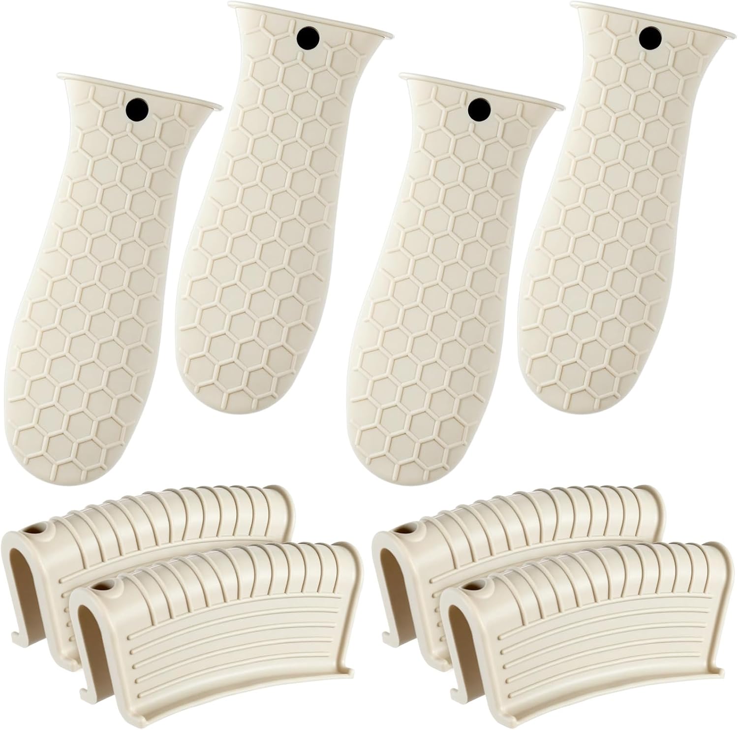 8 Pcs Silicone Pot Holders Set Cast Iron Handle Cover Heat Resistant Pot Handle Covers Potholder Non Slip Reusable Pan Sleeve for Frying Pan Kitchen Supplies(Khaki) - Image 1