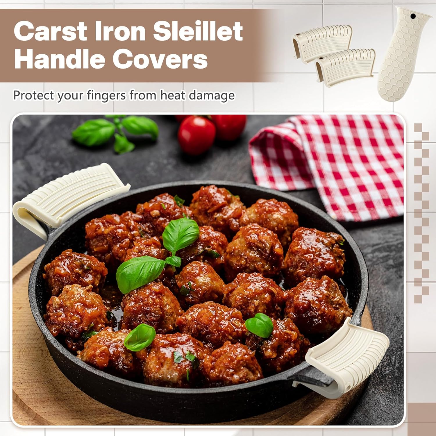 8 Pcs Silicone Pot Holders Set Cast Iron Handle Cover Heat Resistant Pot Handle Covers Potholder Non Slip Reusable Pan Sleeve for Frying Pan Kitchen Supplies(Khaki) - Image 4