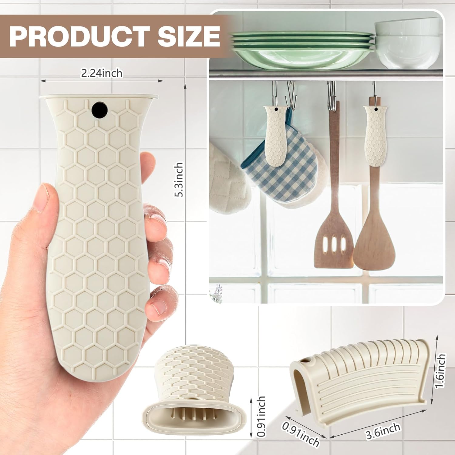 8 Pcs Silicone Pot Holders Set Cast Iron Handle Cover Heat Resistant Pot Handle Covers Potholder Non Slip Reusable Pan Sleeve for Frying Pan Kitchen Supplies(Khaki) - Image 5