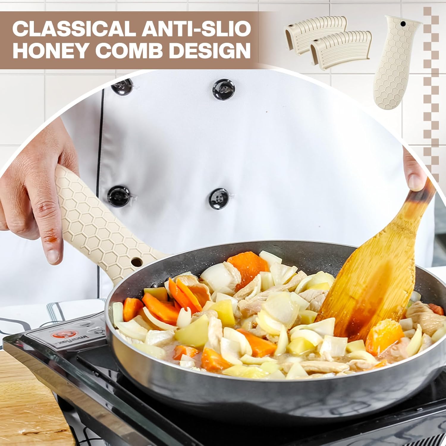 8 Pcs Silicone Pot Holders Set Cast Iron Handle Cover Heat Resistant Pot Handle Covers Potholder Non Slip Reusable Pan Sleeve for Frying Pan Kitchen Supplies(Khaki) - Image 6