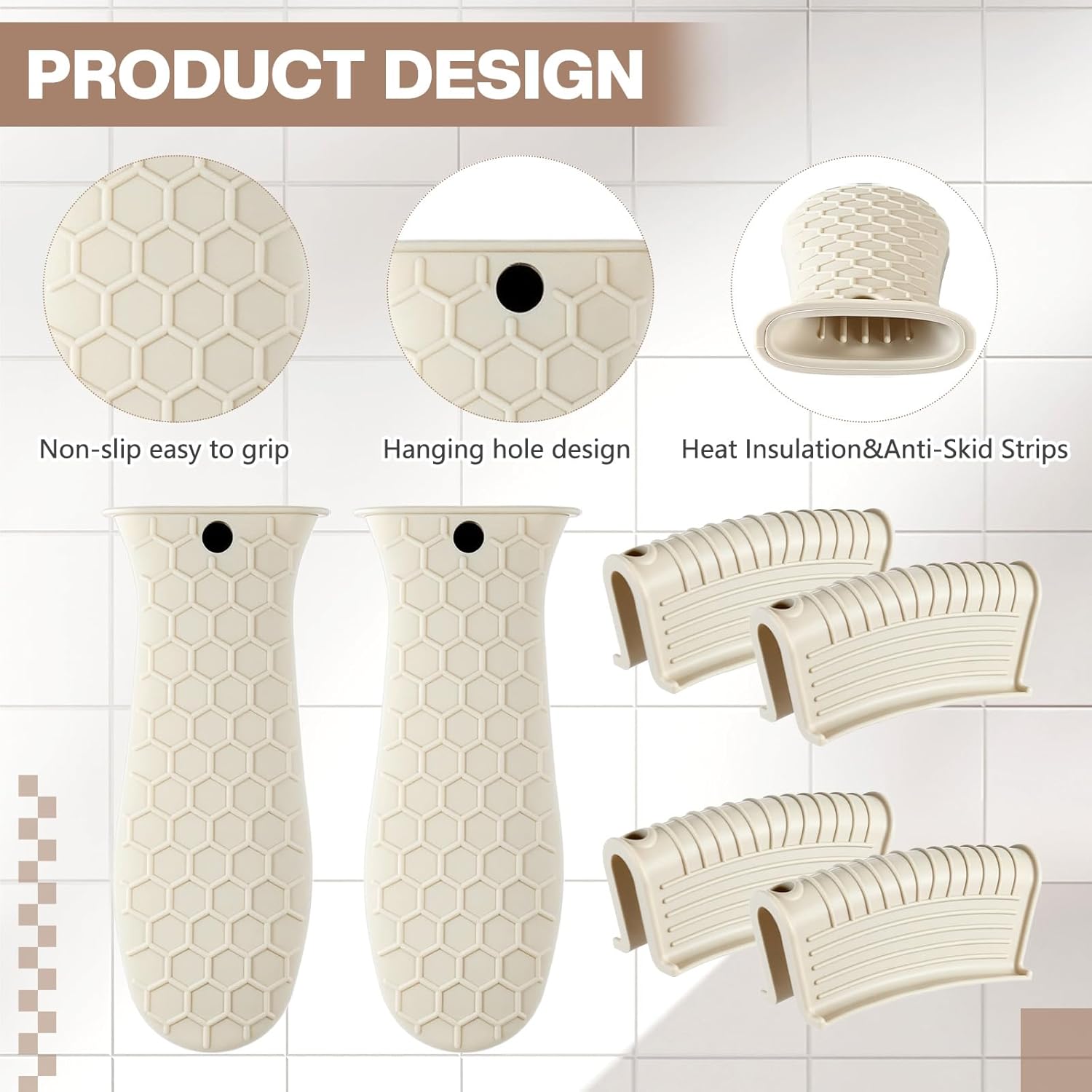 8 Pcs Silicone Pot Holders Set Cast Iron Handle Cover Heat Resistant Pot Handle Covers Potholder Non Slip Reusable Pan Sleeve for Frying Pan Kitchen Supplies(Khaki) - Image 7