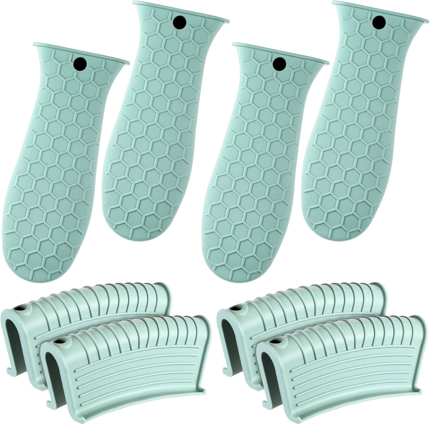 8 Pcs Silicone Pot Holders Cast Iron Handle Cover Heat Resistant Pot Handle Covers Potholder Non Slip Reusable Pan Sleeve for Frying Pan Kitchen Supplies(Mint Green) - Image 1
