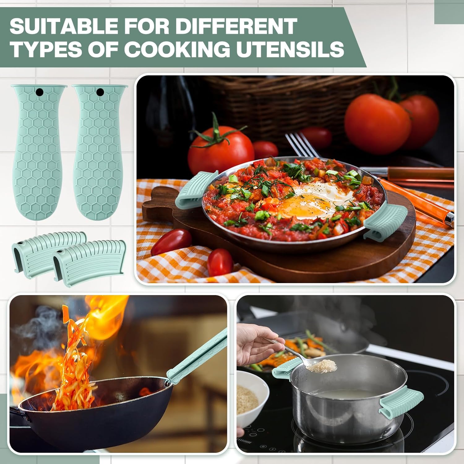 8 Pcs Silicone Pot Holders Cast Iron Handle Cover Heat Resistant Pot Handle Covers Potholder Non Slip Reusable Pan Sleeve for Frying Pan Kitchen Supplies(Mint Green) - Image 2
