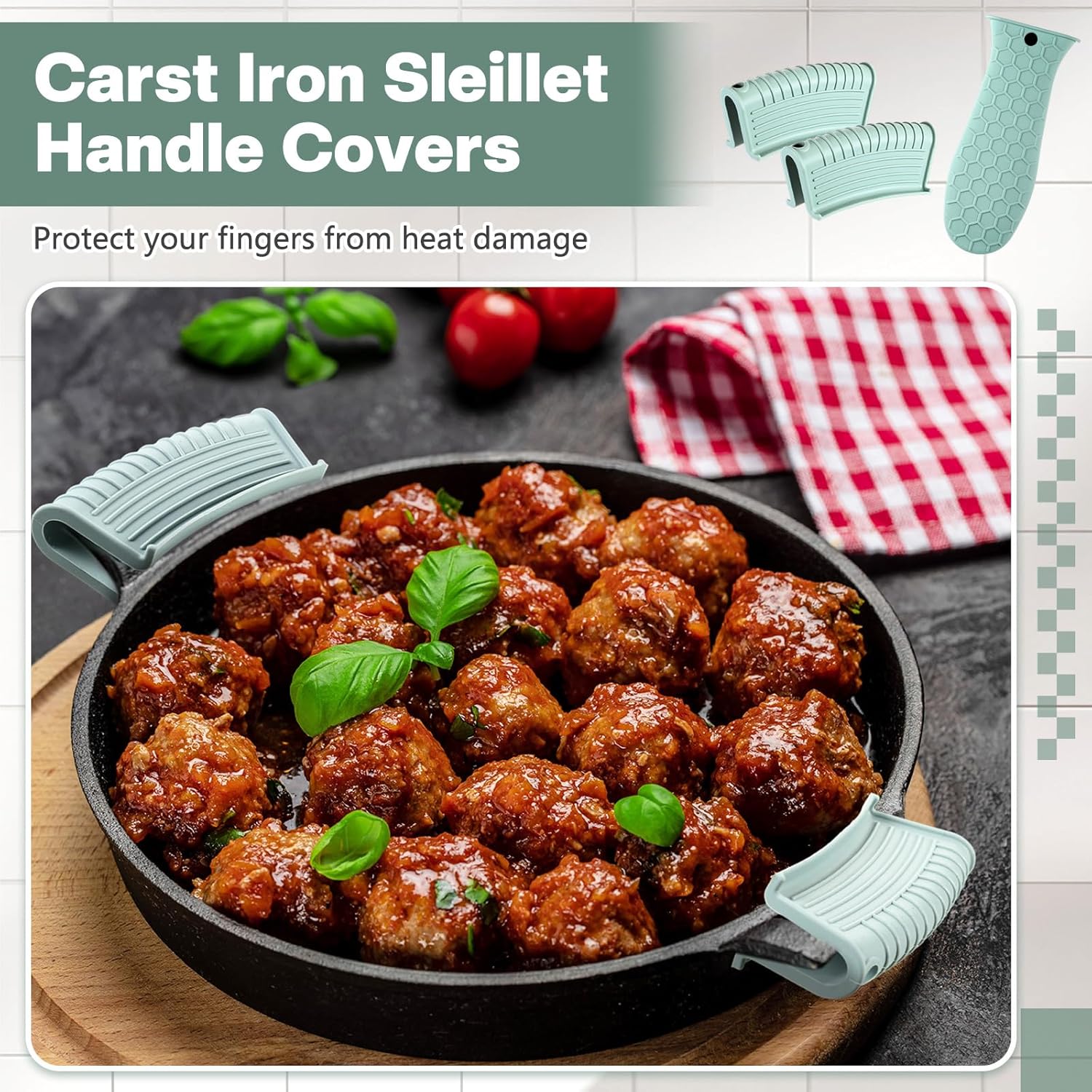 8 Pcs Silicone Pot Holders Cast Iron Handle Cover Heat Resistant Pot Handle Covers Potholder Non Slip Reusable Pan Sleeve for Frying Pan Kitchen Supplies(Mint Green) - Image 3