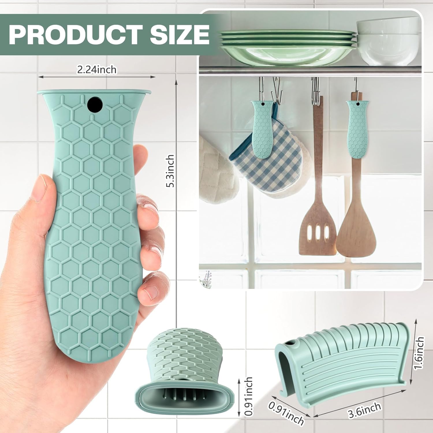 8 Pcs Silicone Pot Holders Cast Iron Handle Cover Heat Resistant Pot Handle Covers Potholder Non Slip Reusable Pan Sleeve for Frying Pan Kitchen Supplies(Mint Green) - Image 4
