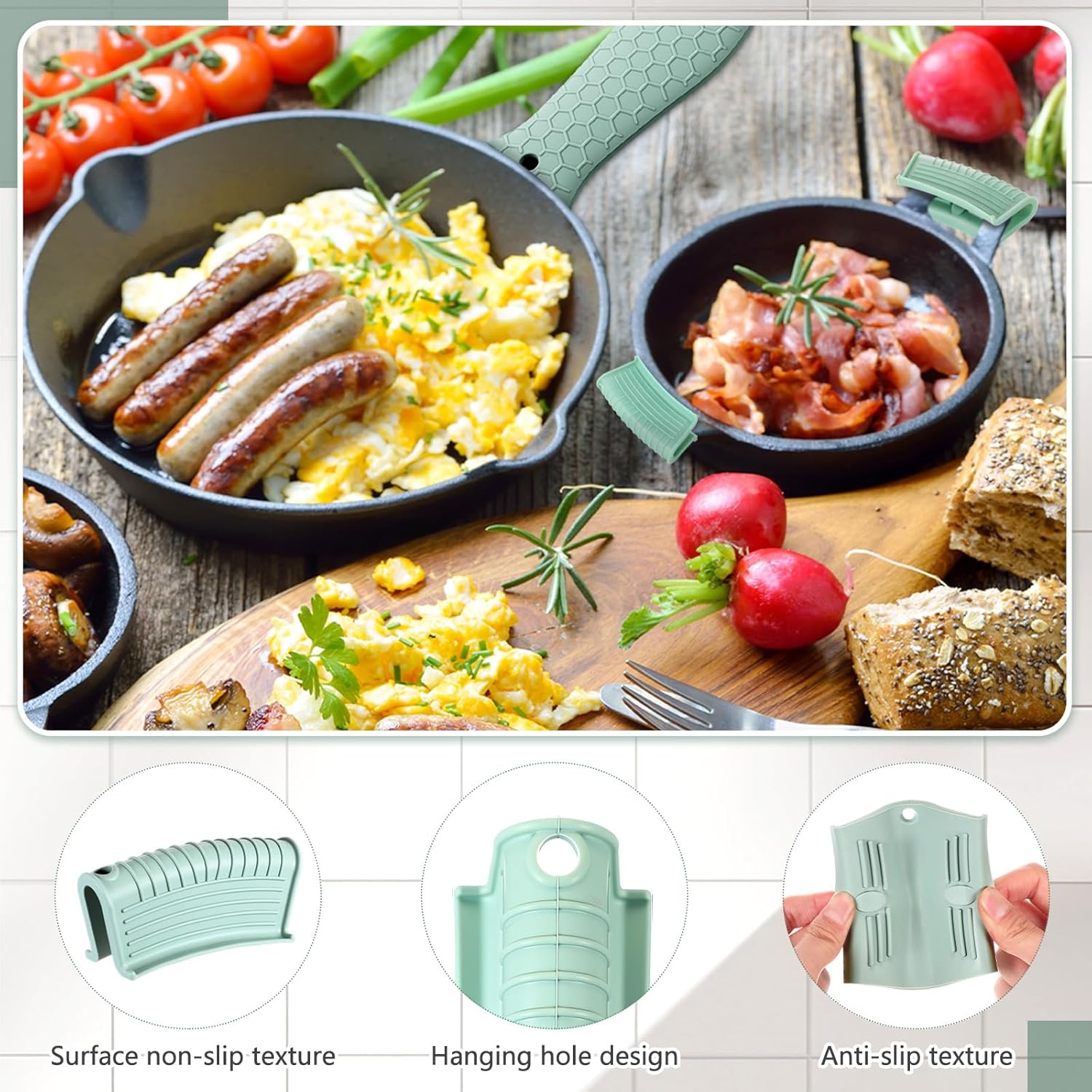 8 Pcs Silicone Pot Holders Cast Iron Handle Cover Heat Resistant Pot Handle Covers Potholder Non Slip Reusable Pan Sleeve for Frying Pan Kitchen Supplies(Mint Green) - Image 5