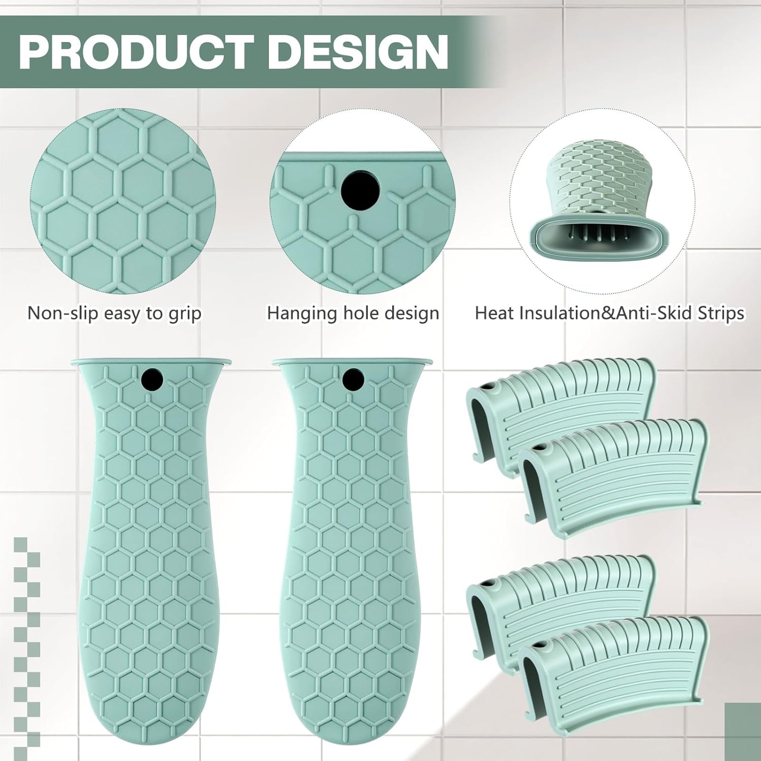 8 Pcs Silicone Pot Holders Cast Iron Handle Cover Heat Resistant Pot Handle Covers Potholder Non Slip Reusable Pan Sleeve for Frying Pan Kitchen Supplies(Mint Green) - Image 6