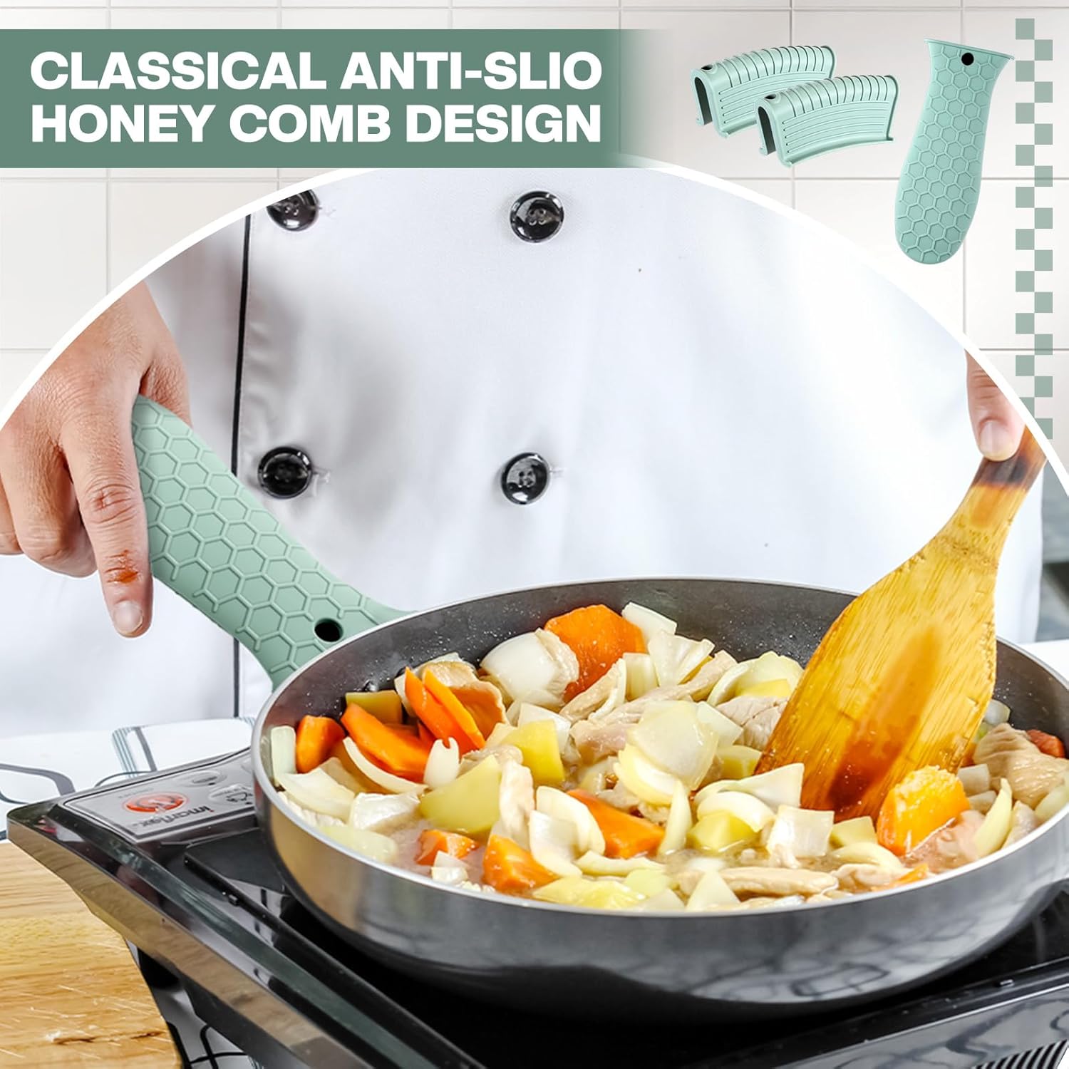 8 Pcs Silicone Pot Holders Cast Iron Handle Cover Heat Resistant Pot Handle Covers Potholder Non Slip Reusable Pan Sleeve for Frying Pan Kitchen Supplies(Mint Green) - Image 7