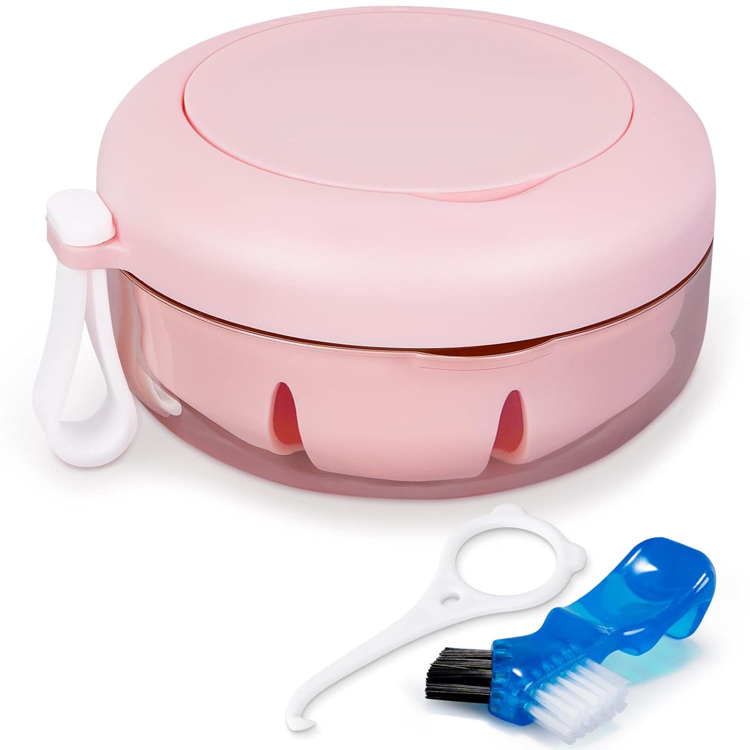 Leak Proof Denture Cup Kit Portable Retainer Case Perfect for Travel, Denture Case Container Cleaning Care for Dentures Aligner Mouth Guard with Denture Brush,Strainer, Removal Tool and Mirror - Image 1