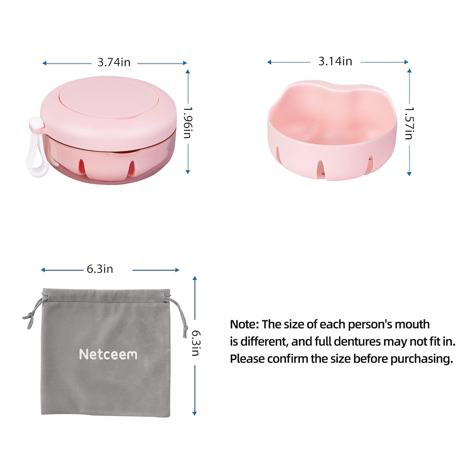 Leak Proof Denture Cup Kit Portable Retainer Case Perfect for Travel, Denture Case Container Cleaning Care for Dentures Aligner Mouth Guard with Denture Brush,Strainer, Removal Tool and Mirror - Image 2