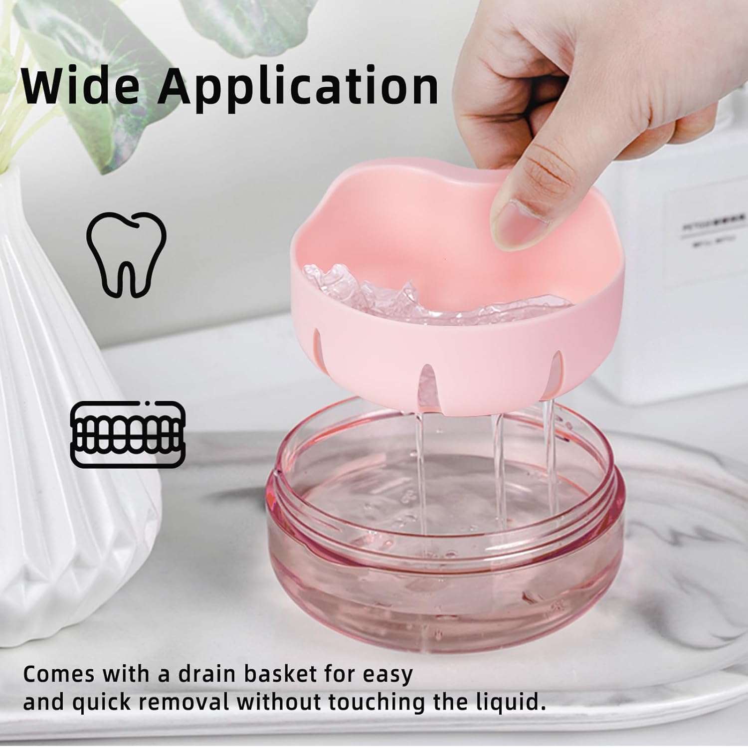 Leak Proof Denture Cup Kit Portable Retainer Case Perfect for Travel, Denture Case Container Cleaning Care for Dentures Aligner Mouth Guard with Denture Brush,Strainer, Removal Tool and Mirror - Image 4