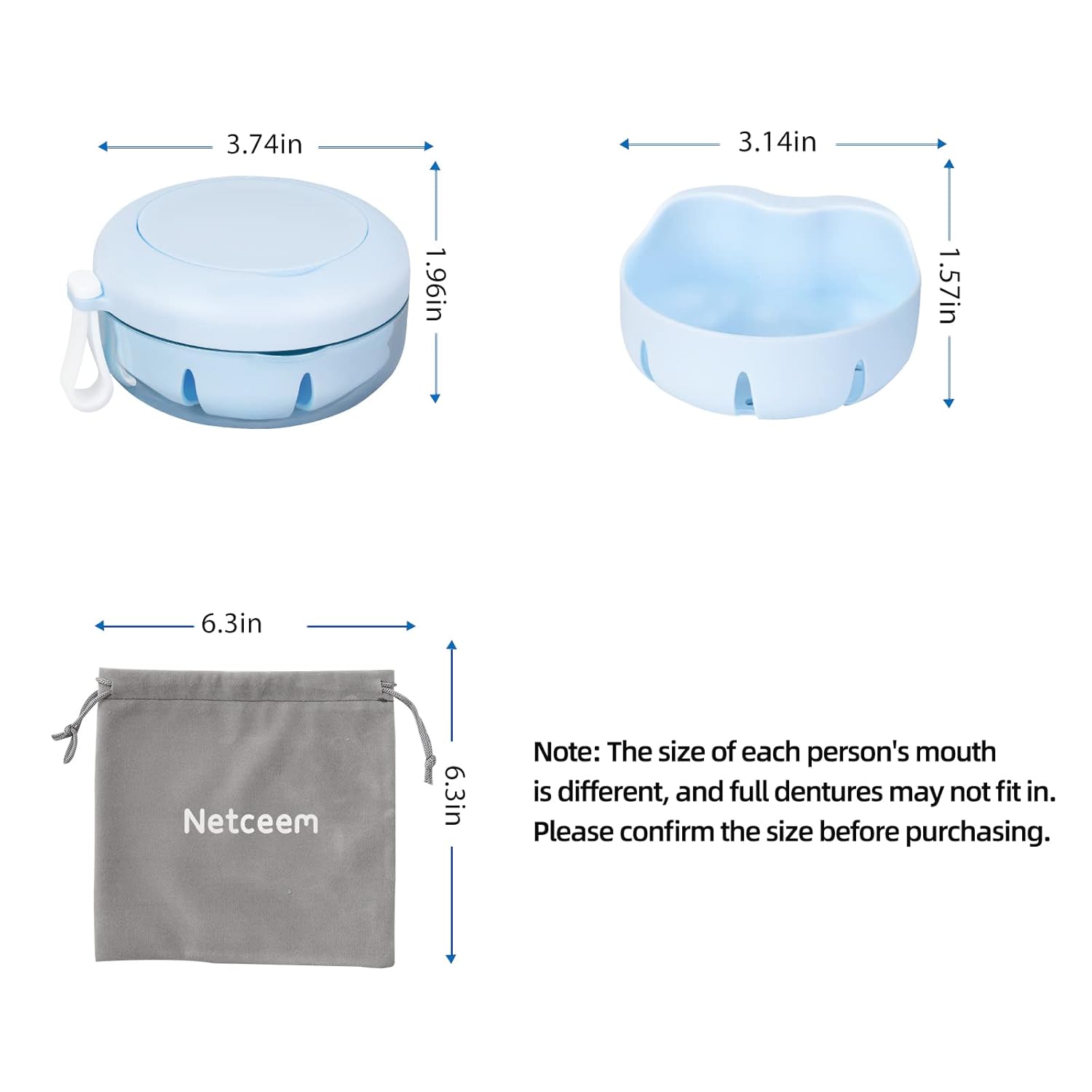 Leak Proof Denture Cup Kit Portable Retainer Case Perfect for Travel, Denture Case Container Cleaning Care for Dentures Aligner Mouth Guard with Denture Brush,Strainer, Removal Tool and Mirror - Image 5