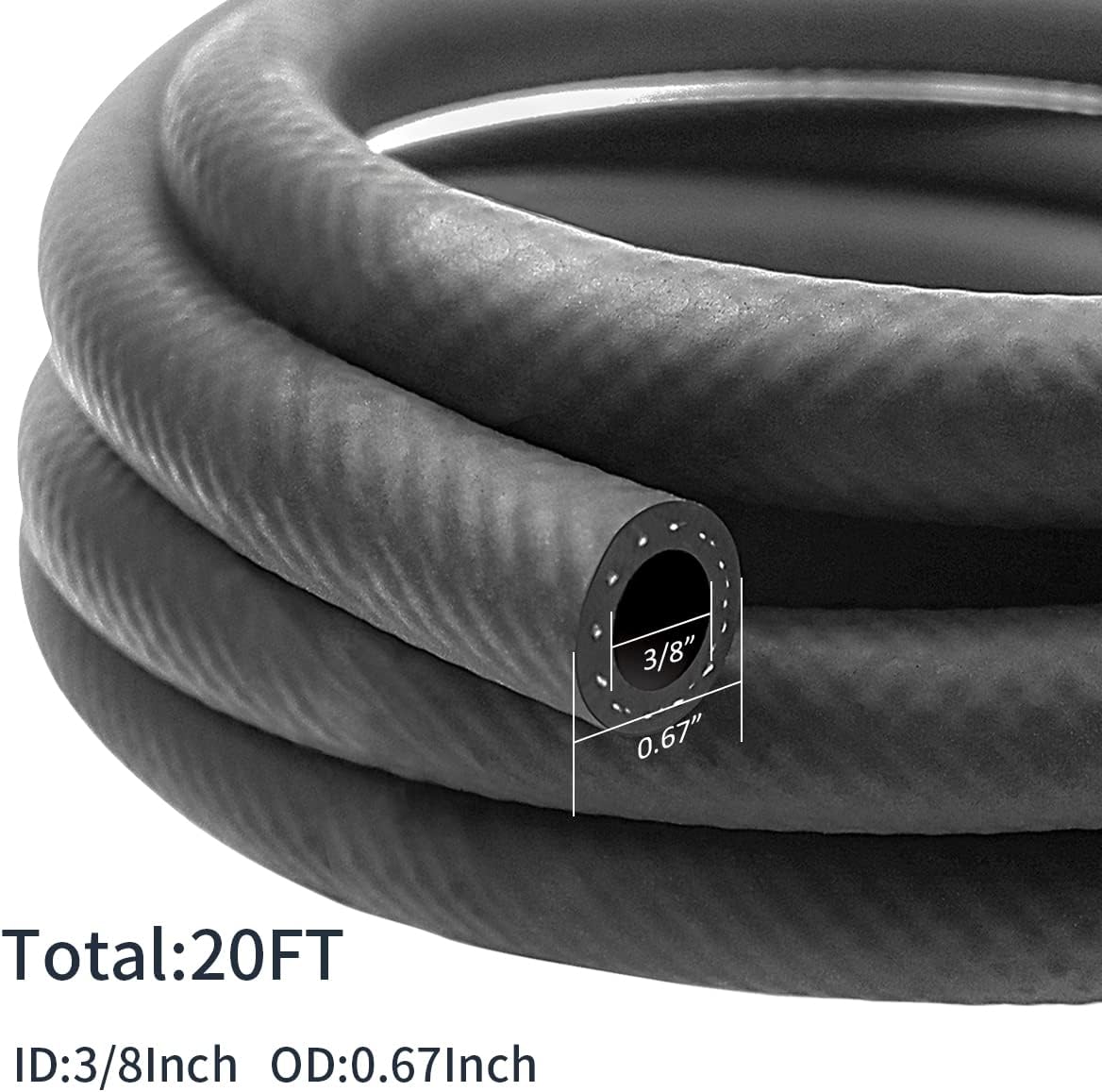 3/8 Inch ID NBR Rubber Hose, 20 Feet Fuel Hose Line Transfer Hose for Small Engine Black - Image 2