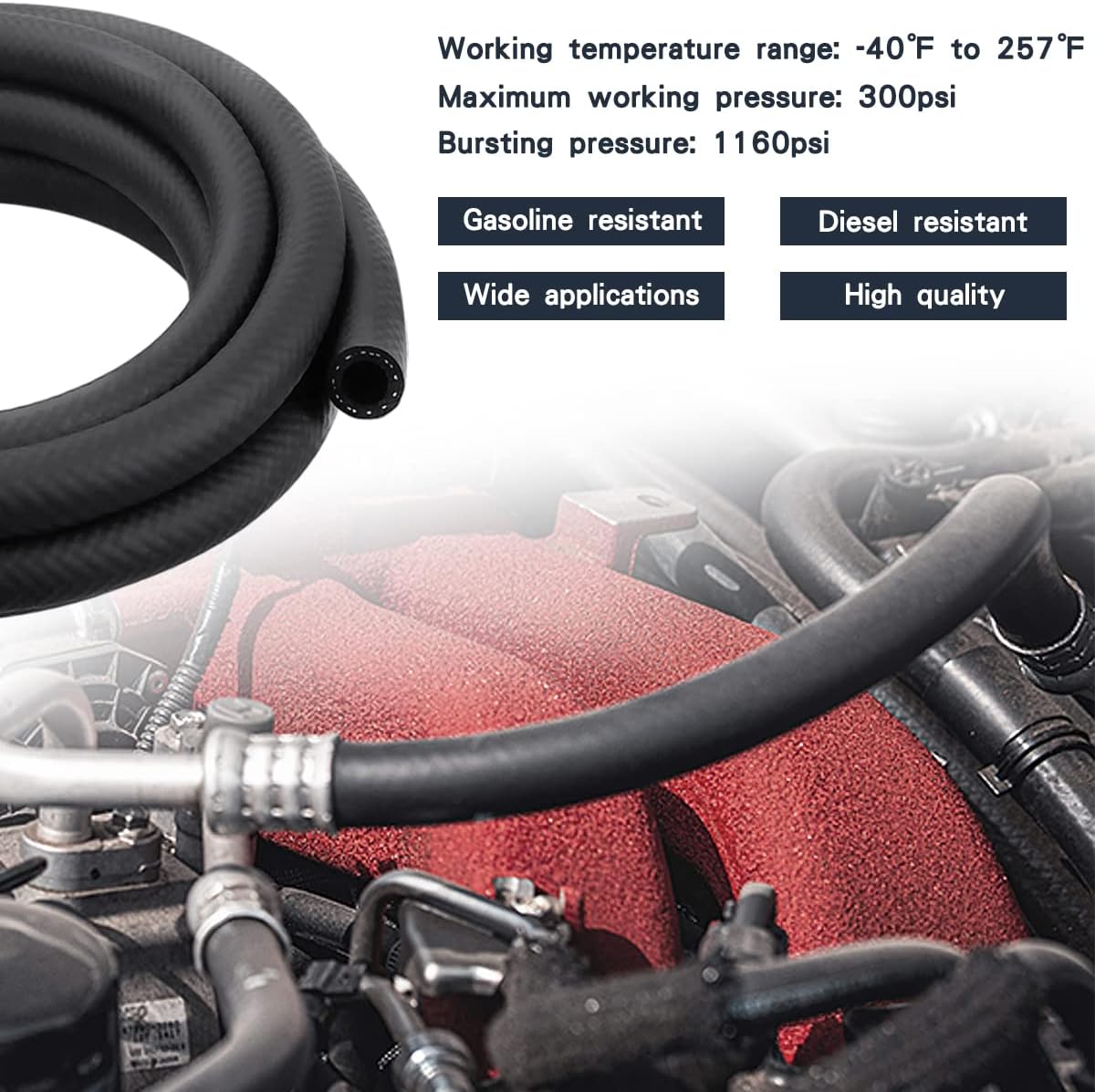 3/8 Inch ID NBR Rubber Hose, 20 Feet Fuel Hose Line Transfer Hose for Small Engine Black - Image 4
