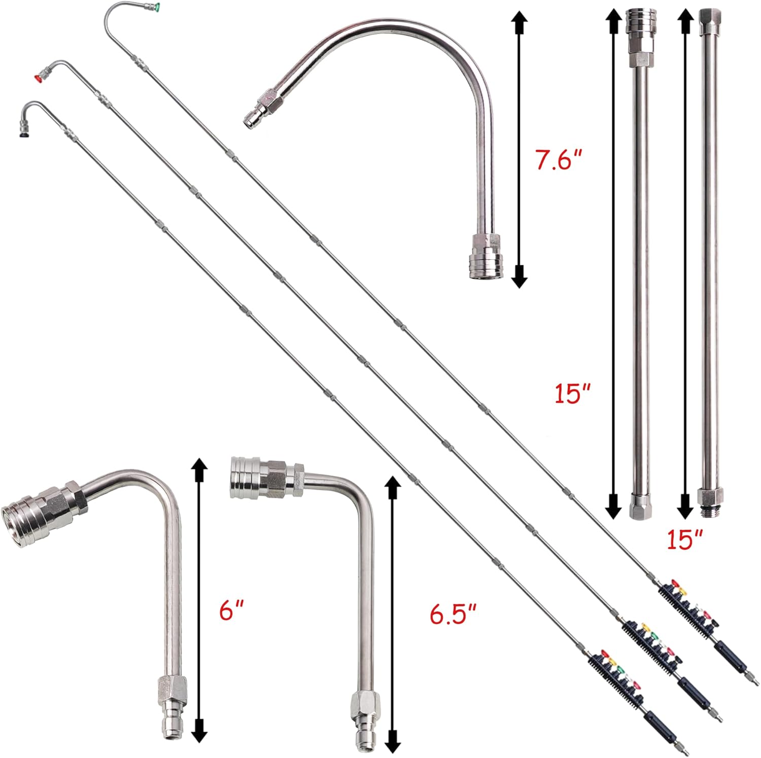 Pressure Washer Extension Wand, 10 Pack Power Washer Lance with 6 Atomization Nozzle Tips,1 Gutter Cleaner Attachment Curved Rod, 1/4