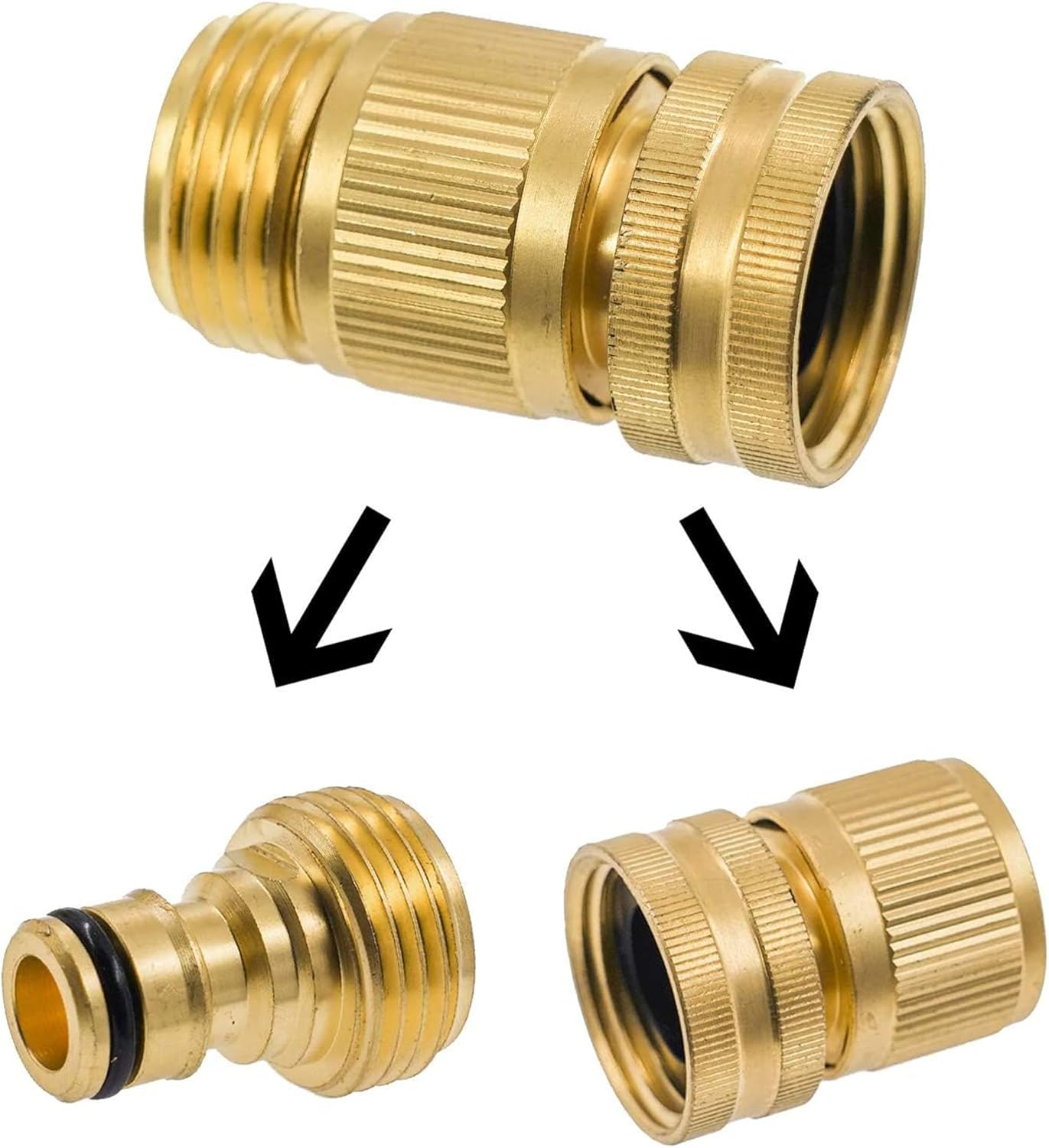 Garden Hose Quick Connector, Solid Brass 3/4 Inch GHT Thread Garden Quick Connect Kit, Male and Female No-Leak Water Hose Fittings (4 Set) - Image 4