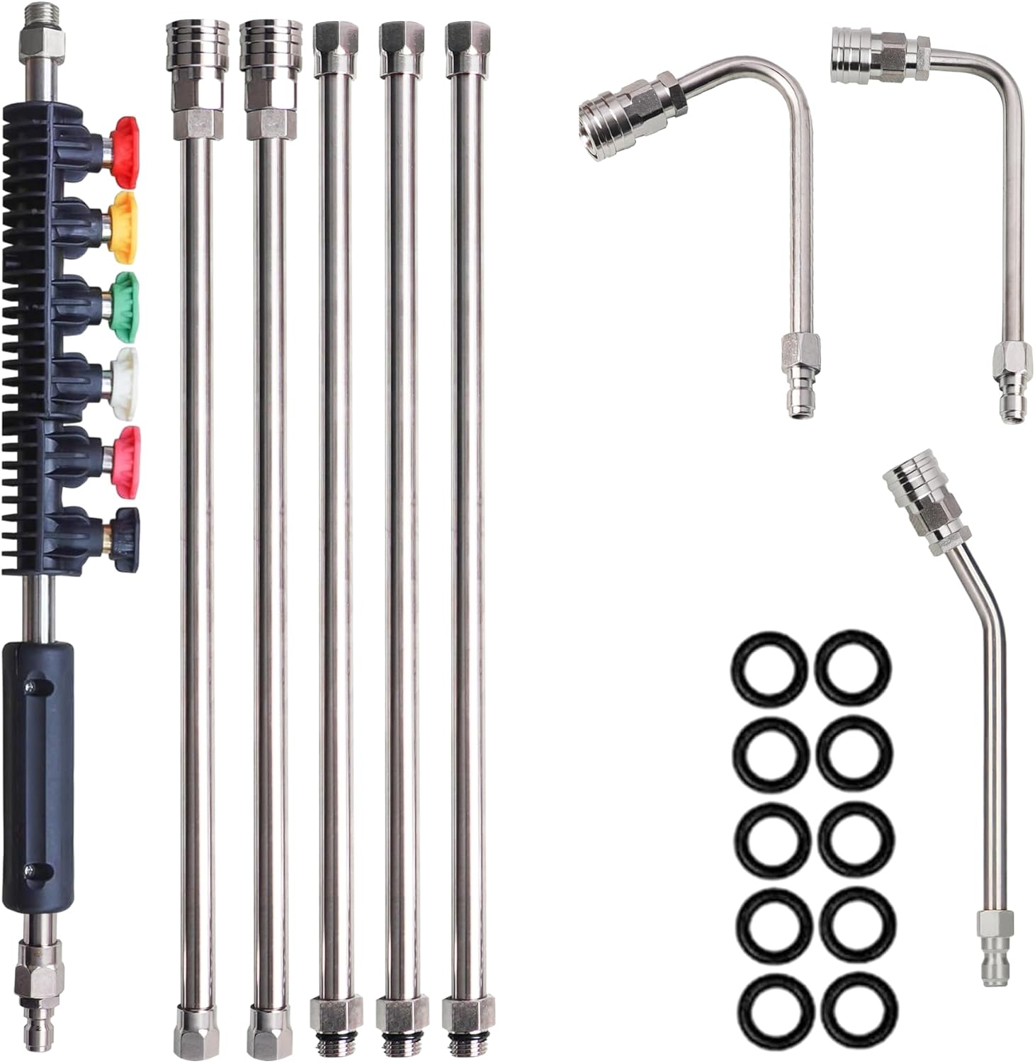 9 Pack Pressure Washer Extension Wand Upgrade Power Washer Lance with 6 Nozzle Tips, 30°,90°,120° Curved Rod, 1/4