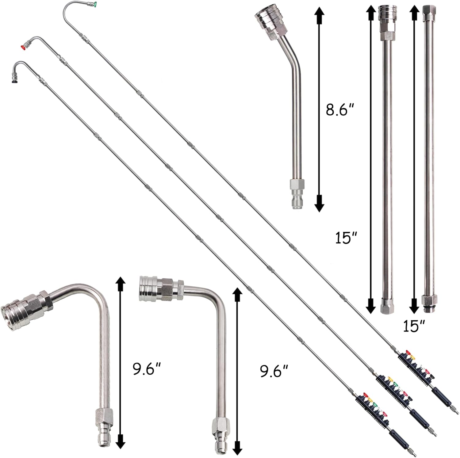 9 Pack Pressure Washer Extension Wand Upgrade Power Washer Lance with 6 Nozzle Tips, 30°,90°,120° Curved Rod, 1/4