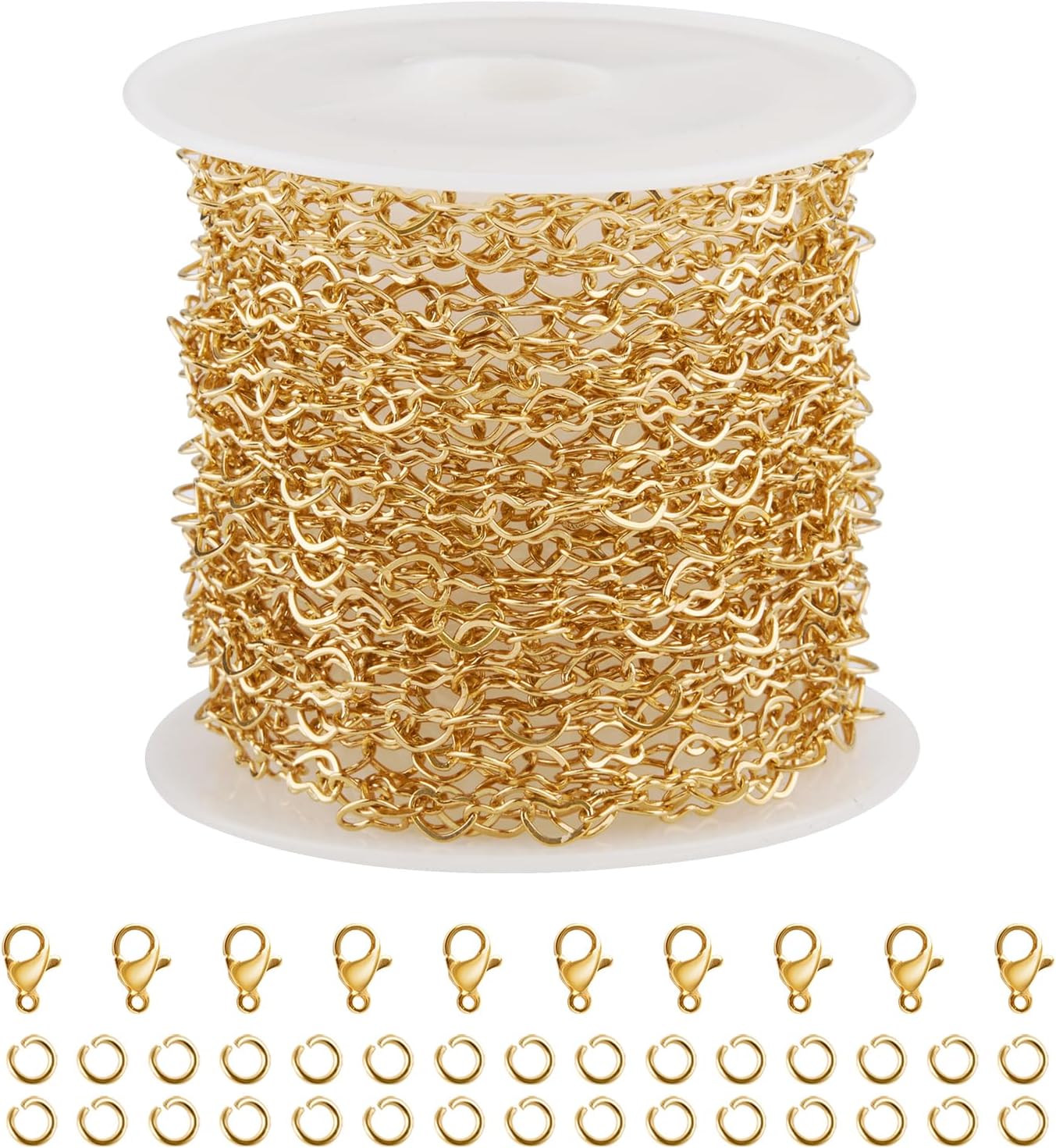 16.4 Feet Hollow Heart Chain Roll Gold Plated Stainless Steel Jewelry Making Chain with Clasps for Handcrafts DIY - Image 1