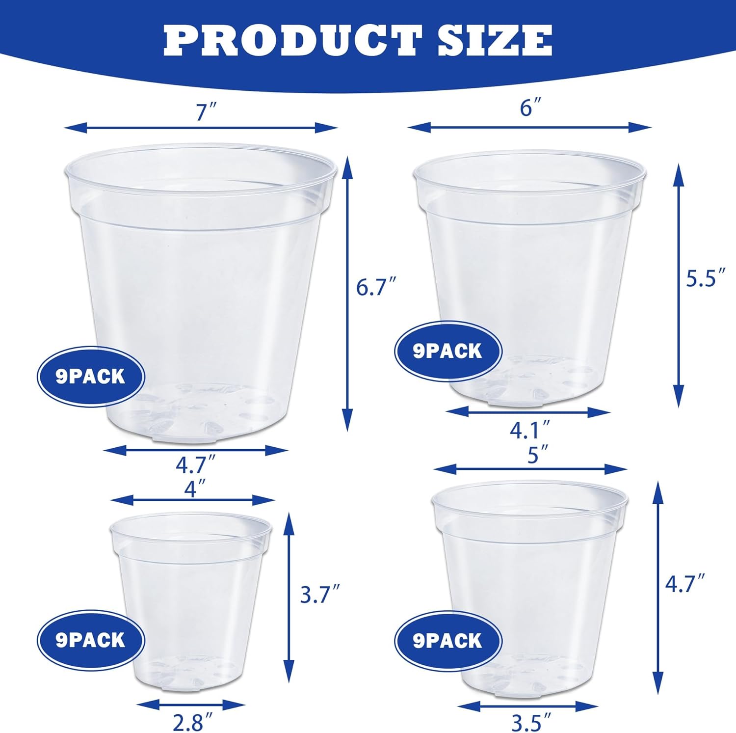 36 Pack 4/5/6/7 Inch Clear Nursery Pots for Plants, Plant Pots with Drainage Holes, Transparent Seedling Pots for Seed Starters Planter Flower - Image 2