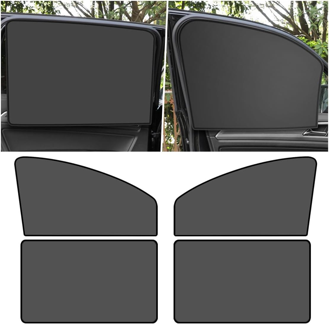 4PCS Car Side Window Sun Shades, Auto Window Sunshades Privacy Curtains Blackout with Magnetic, UV Rays, Heat Protection Stretch Car Window Covers for Sleeping, Camping, Breastfeeding (Front & Back) - Image 1