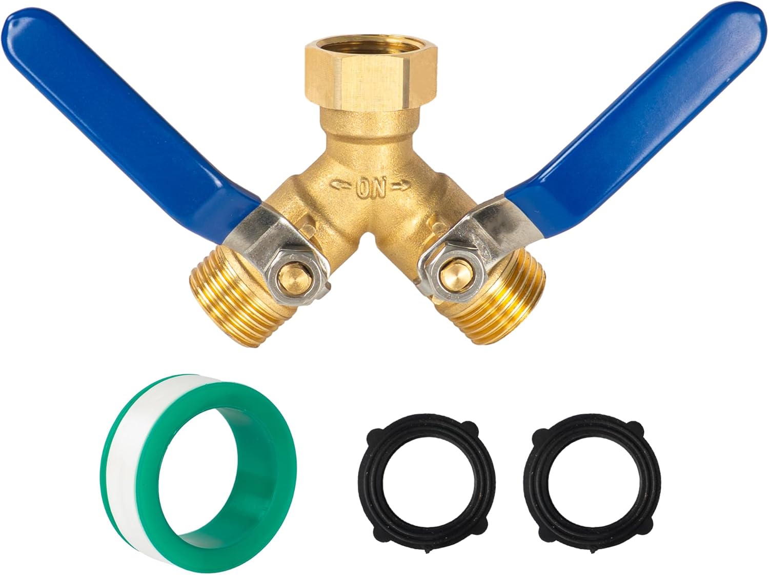 Brass Garden Hose Splitter, Y Valve Splitter with Stainless Steel Long Handle, Heavy Duty 2 Way 3/4