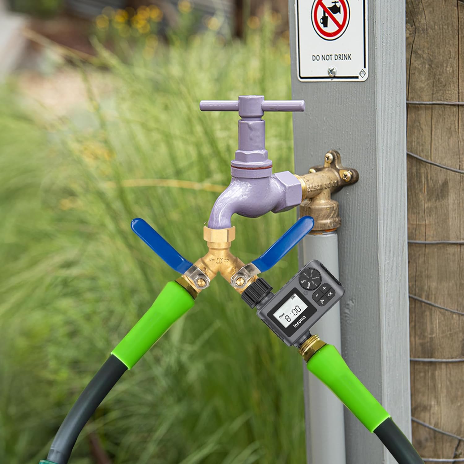 Brass Garden Hose Splitter, Y Valve Splitter with Stainless Steel Long Handle, Heavy Duty 2 Way 3/4