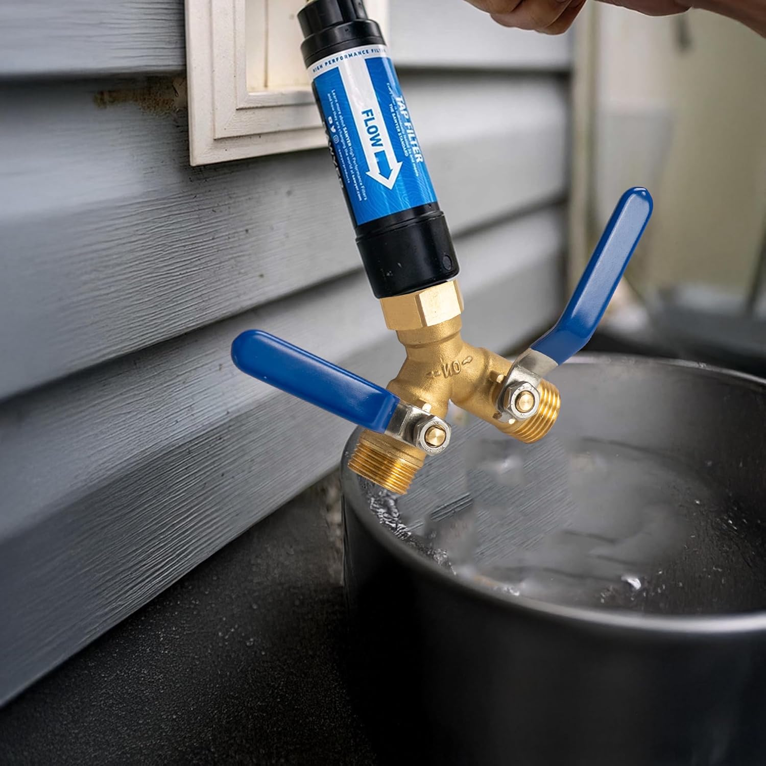 Brass Garden Hose Splitter, Y Valve Splitter with Stainless Steel Long Handle, Heavy Duty 2 Way 3/4