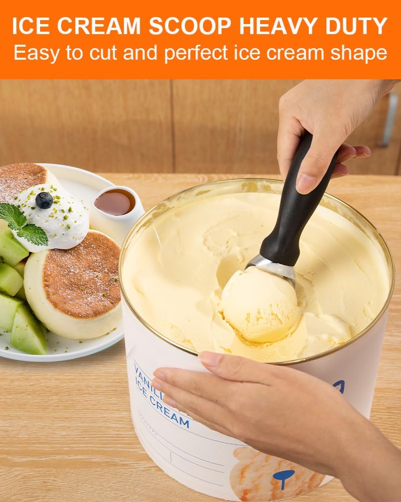 Ice Cream Scoop with Comfortable Handle, Professional Grade Scooper, Great for Spooning Frozen Hard Gelato and Sorbet, Melon-Black - Image 2
