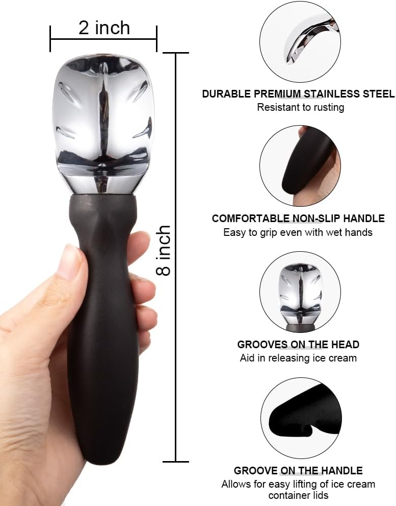 Ice Cream Scoop with Comfortable Handle, Professional Grade Scooper, Great for Spooning Frozen Hard Gelato and Sorbet, Melon-Black - Image 3