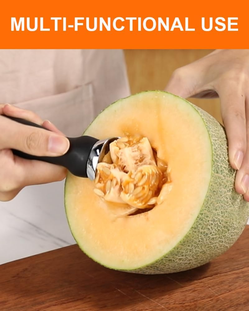 Ice Cream Scoop with Comfortable Handle, Professional Grade Scooper, Great for Spooning Frozen Hard Gelato and Sorbet, Melon-Black - Image 4