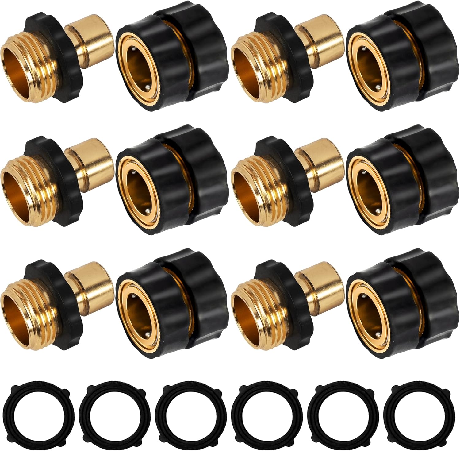 3/4 Inch Garden Hose Quick Connect, Quick Connect Garden Hose Fittings, Male and Female Water Quick Release Hose Connector (6 Pack) - Image 1